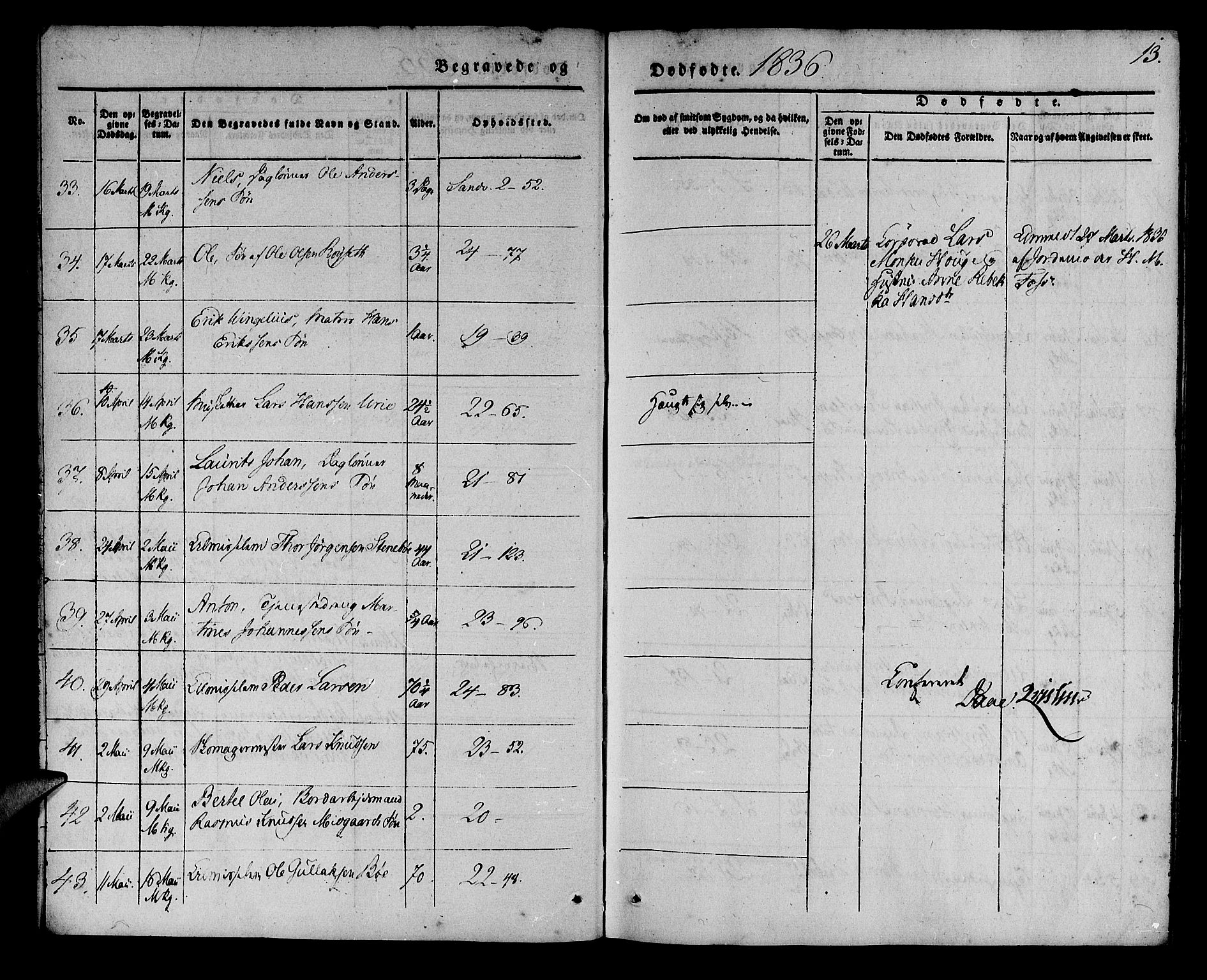 Korskirken sokneprestembete, SAB/A-76101/H/Haa/L0043: Ministerialbok nr. E 1, 1834-1848, s. 13