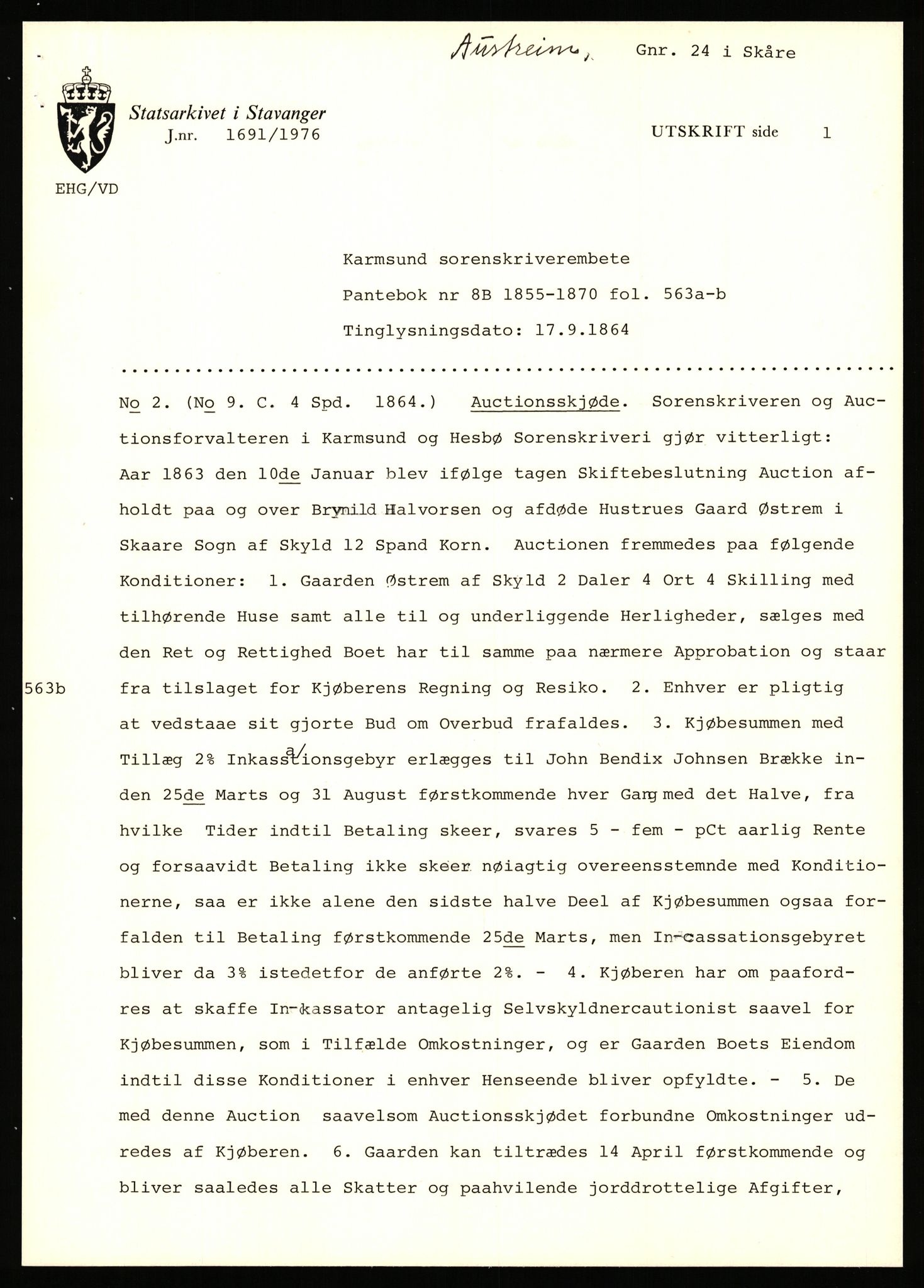 Statsarkivet i Stavanger, AV/SAST-A-101971/03/Y/Yj/L0005: Avskrifter sortert etter gårdsnavn: Austreim - Avinskei, 1750-1930, s. 178