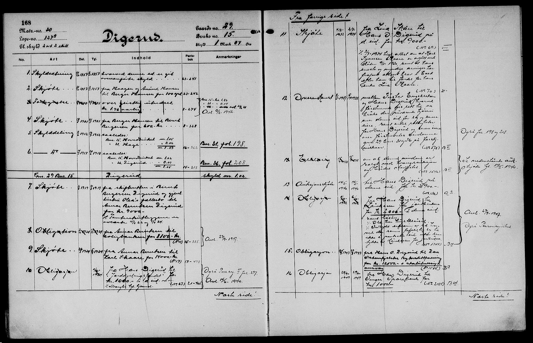 Vinger og Odal sorenskriveri, SAH/TING-022/H/Ha/Hac/Hacc/L0005: Panteregister nr. 3.5, 1923, s. 168