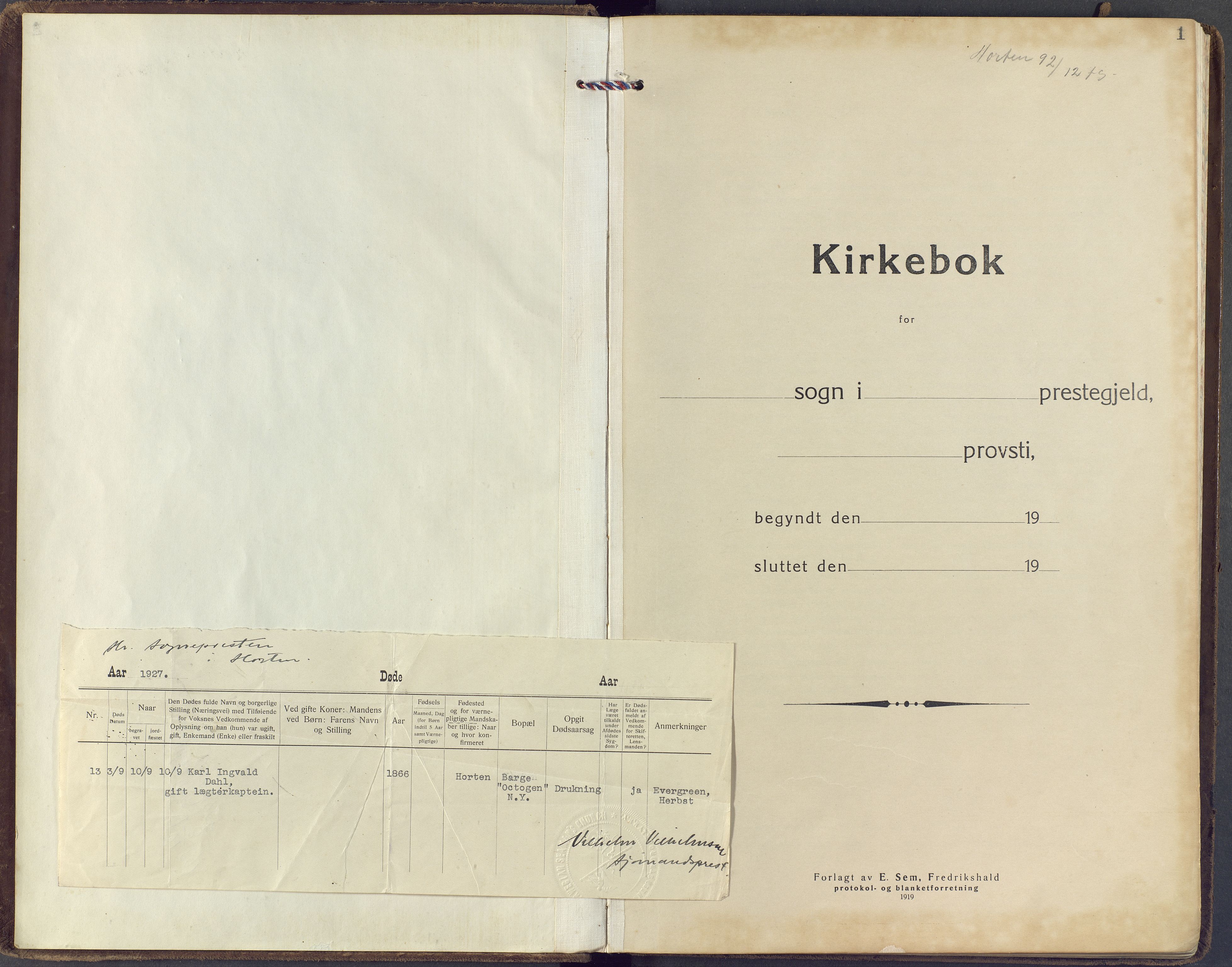 Horten kirkebøker, SAKO/A-348/F/Fa/L0009: Ministerialbok nr. 9, 1925-1936, s. 1