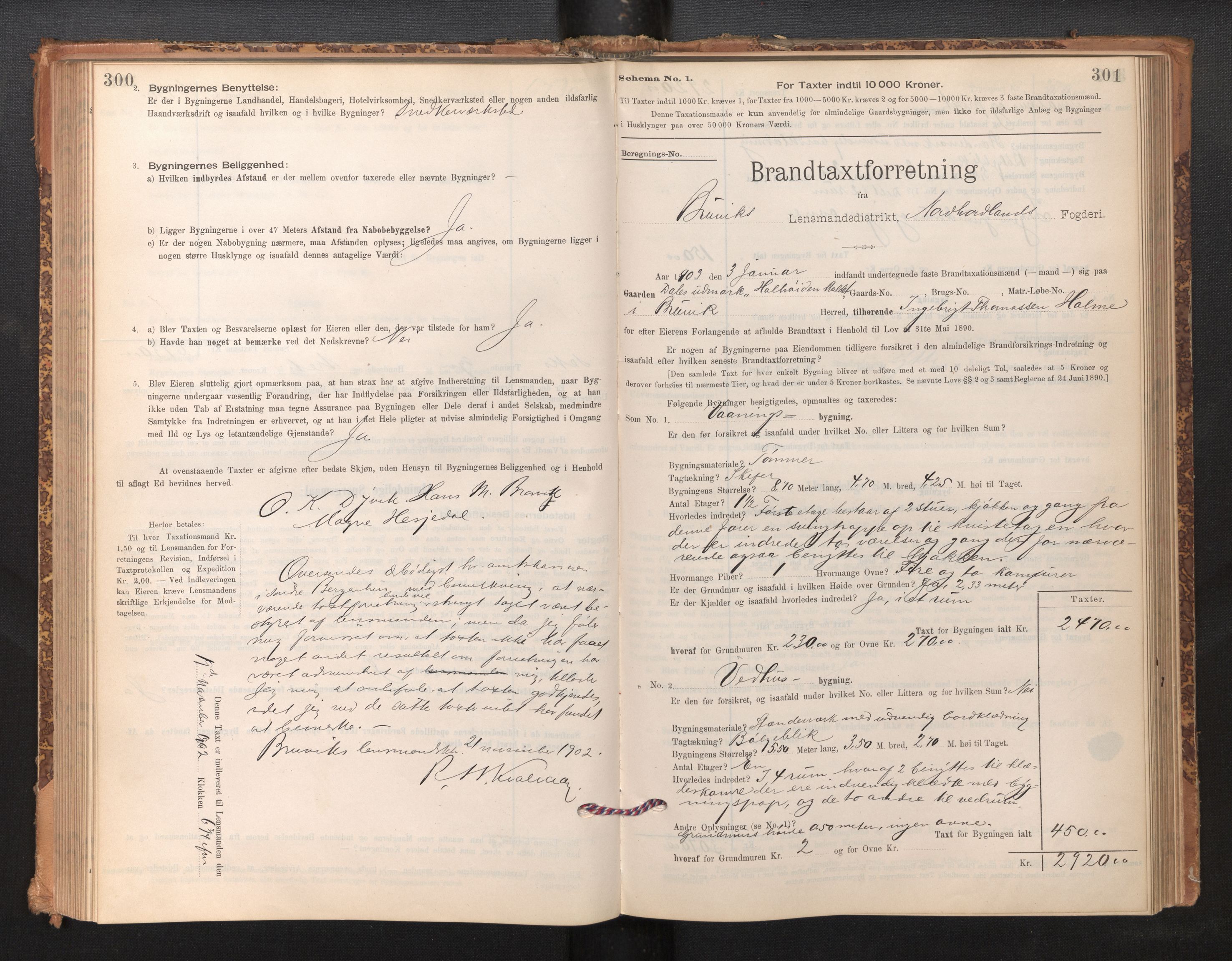 Lensmannen i Bruvik, AV/SAB-A-31301/0012/L0006: Branntakstprotokoll, skjematakst, 1894-1906, s. 300-301