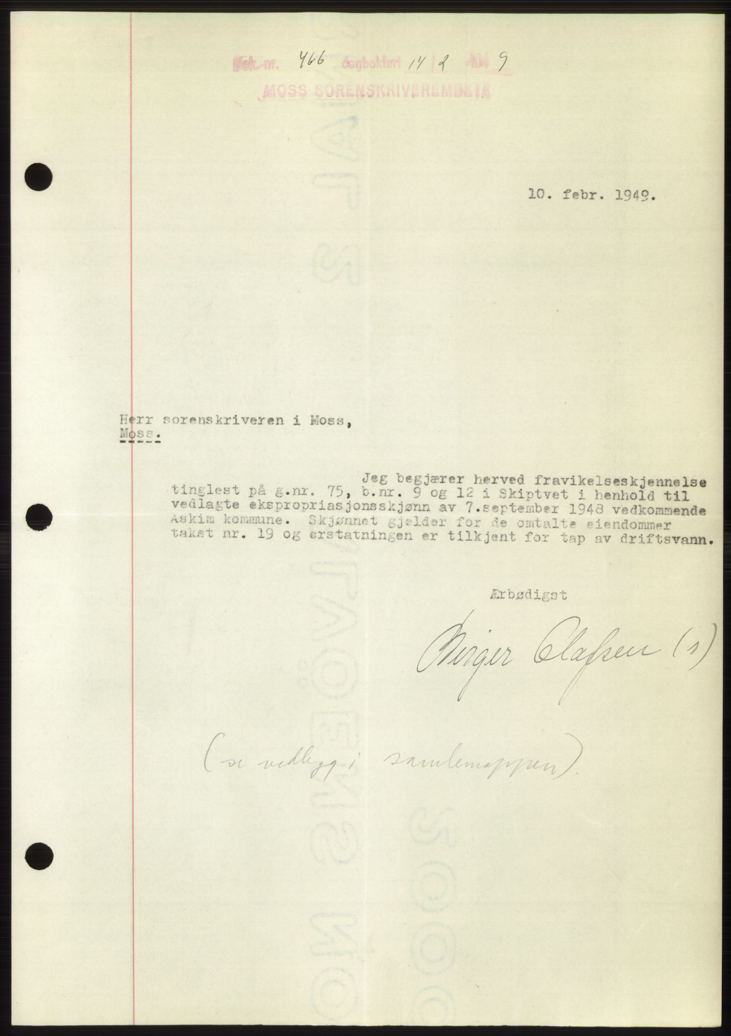 Moss sorenskriveri, SAO/A-10168: Pantebok nr. B21, 1949-1949, Dagboknr: 466/1949