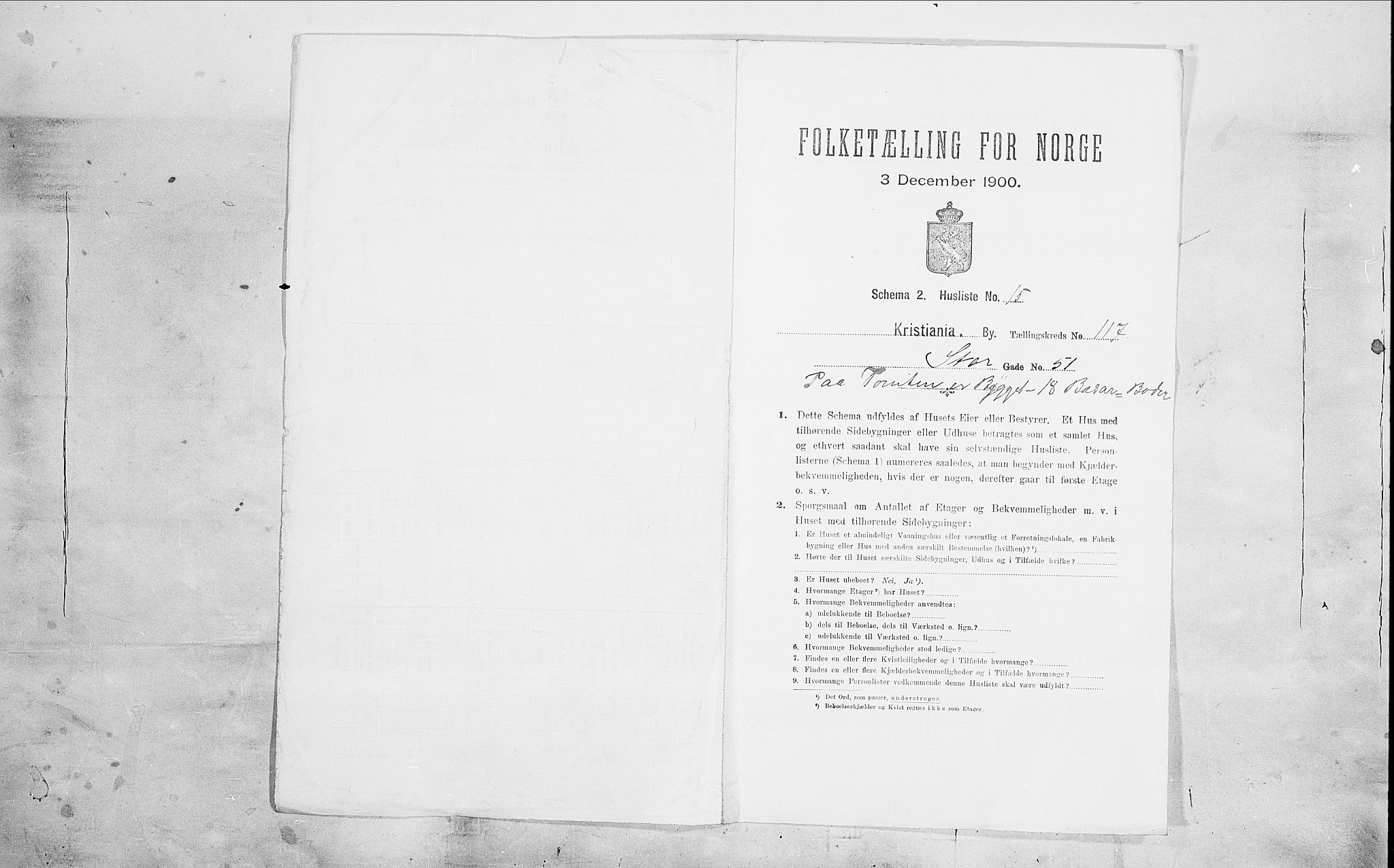 SAO, Folketelling 1900 for 0301 Kristiania kjøpstad, 1900, s. 92697