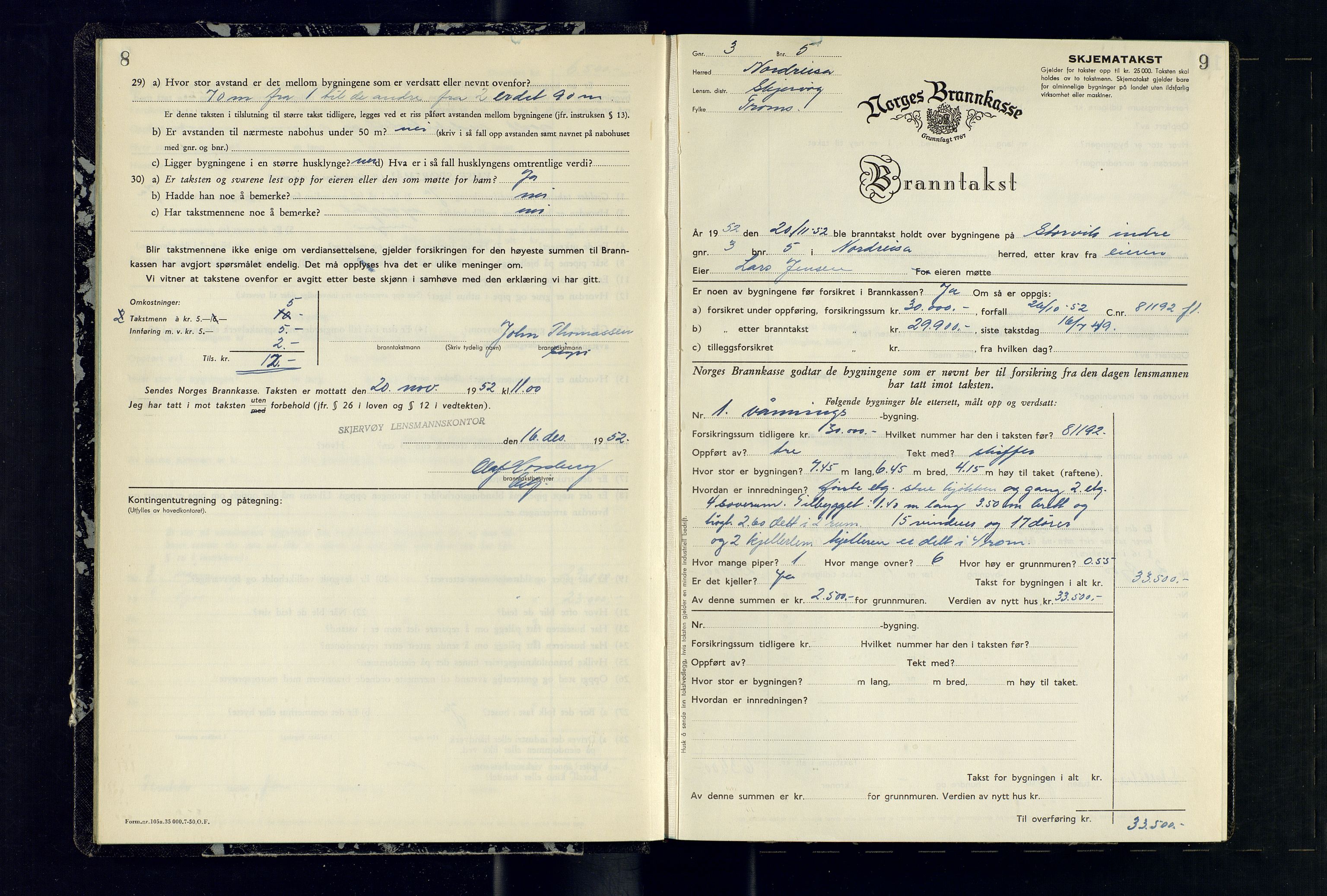 Skjervøy lensmannskontor, AV/SATØ-SATØ-63/F/Fu/Fub/L0281: Branntakstprotokoll (S), 1952-1953, s. 8-9