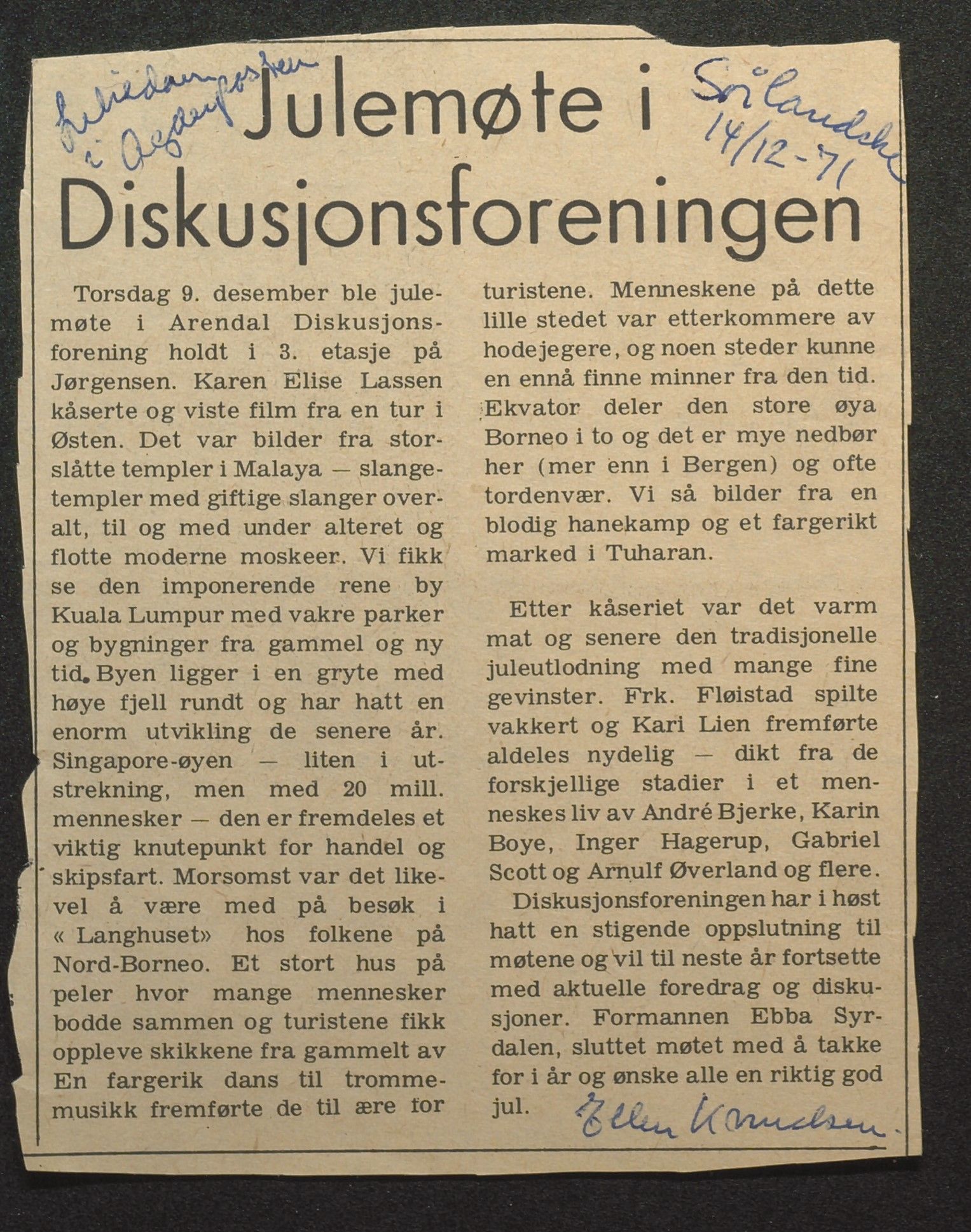 Samling av foreningsarkiv. A-Å, AAKS/PA-1059/F/L0012: Foreninger, Arendal, 1969-1976