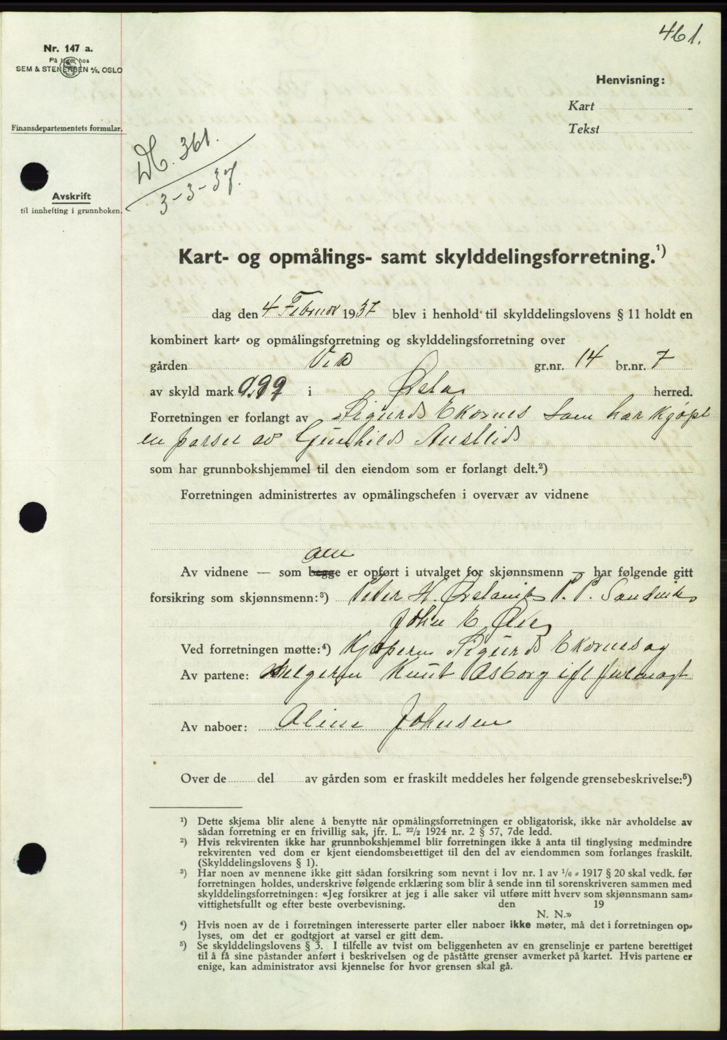 Søre Sunnmøre sorenskriveri, AV/SAT-A-4122/1/2/2C/L0062: Pantebok nr. 56, 1936-1937, Dagboknr: 361/1937