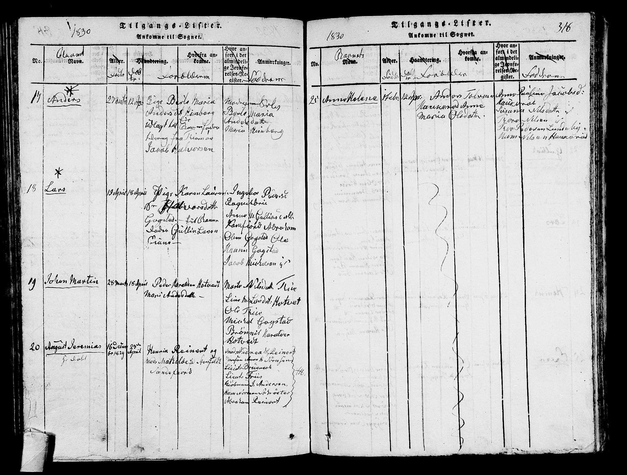Sandar kirkebøker, AV/SAKO-A-243/G/Ga/L0001: Klokkerbok nr. 1, 1814-1835, s. 316