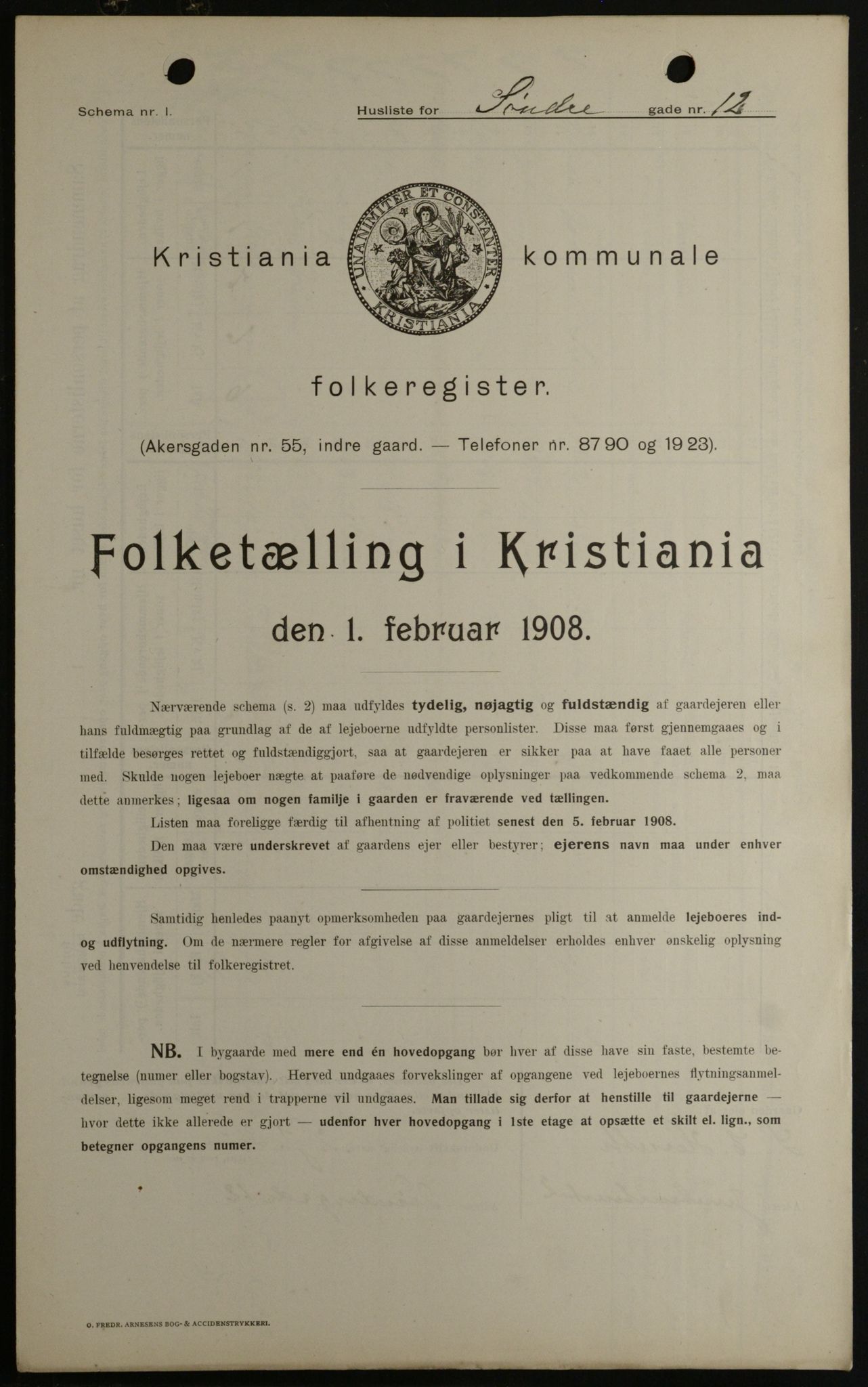 OBA, Kommunal folketelling 1.2.1908 for Kristiania kjøpstad, 1908, s. 95623