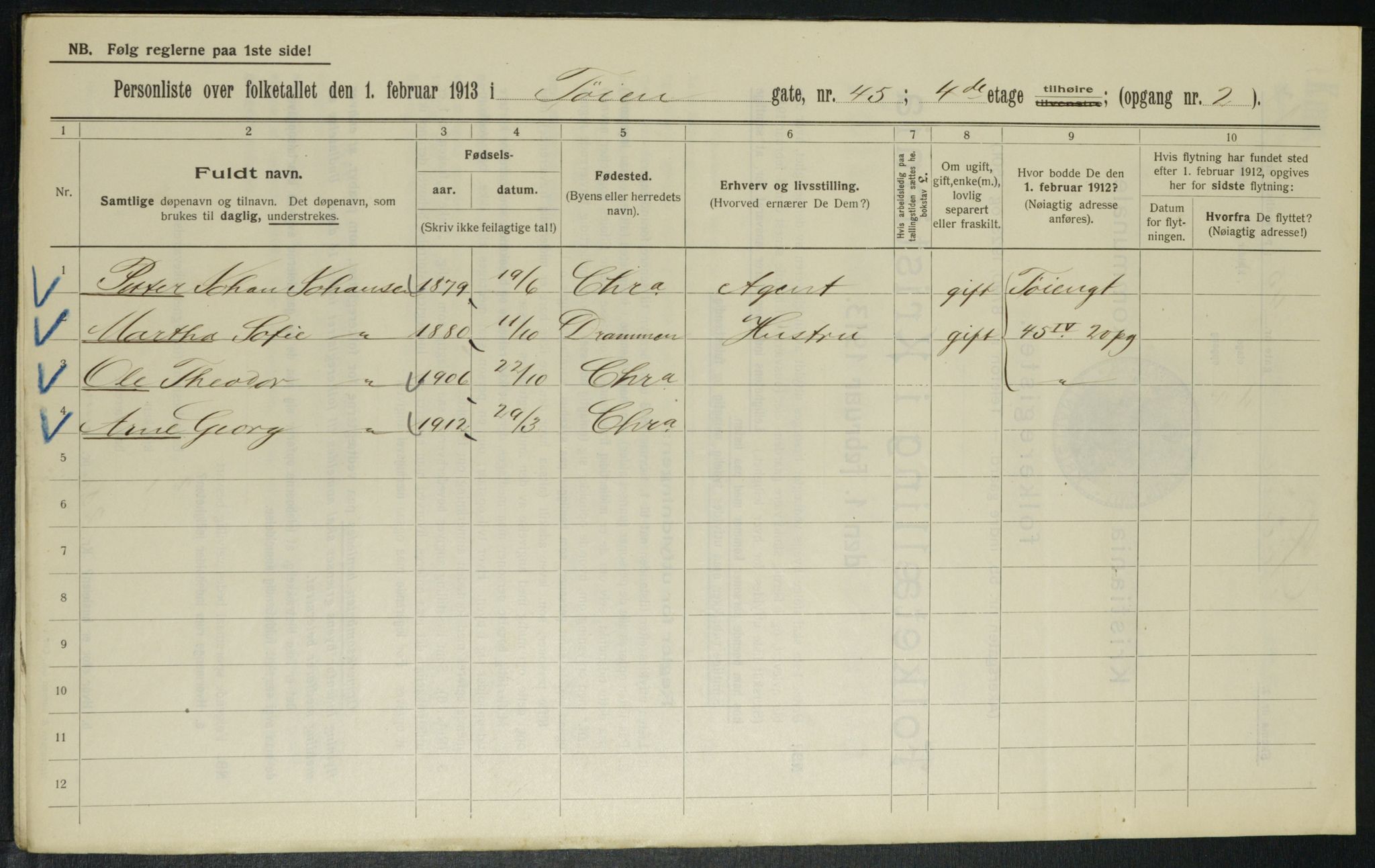 OBA, Kommunal folketelling 1.2.1913 for Kristiania, 1913, s. 118636