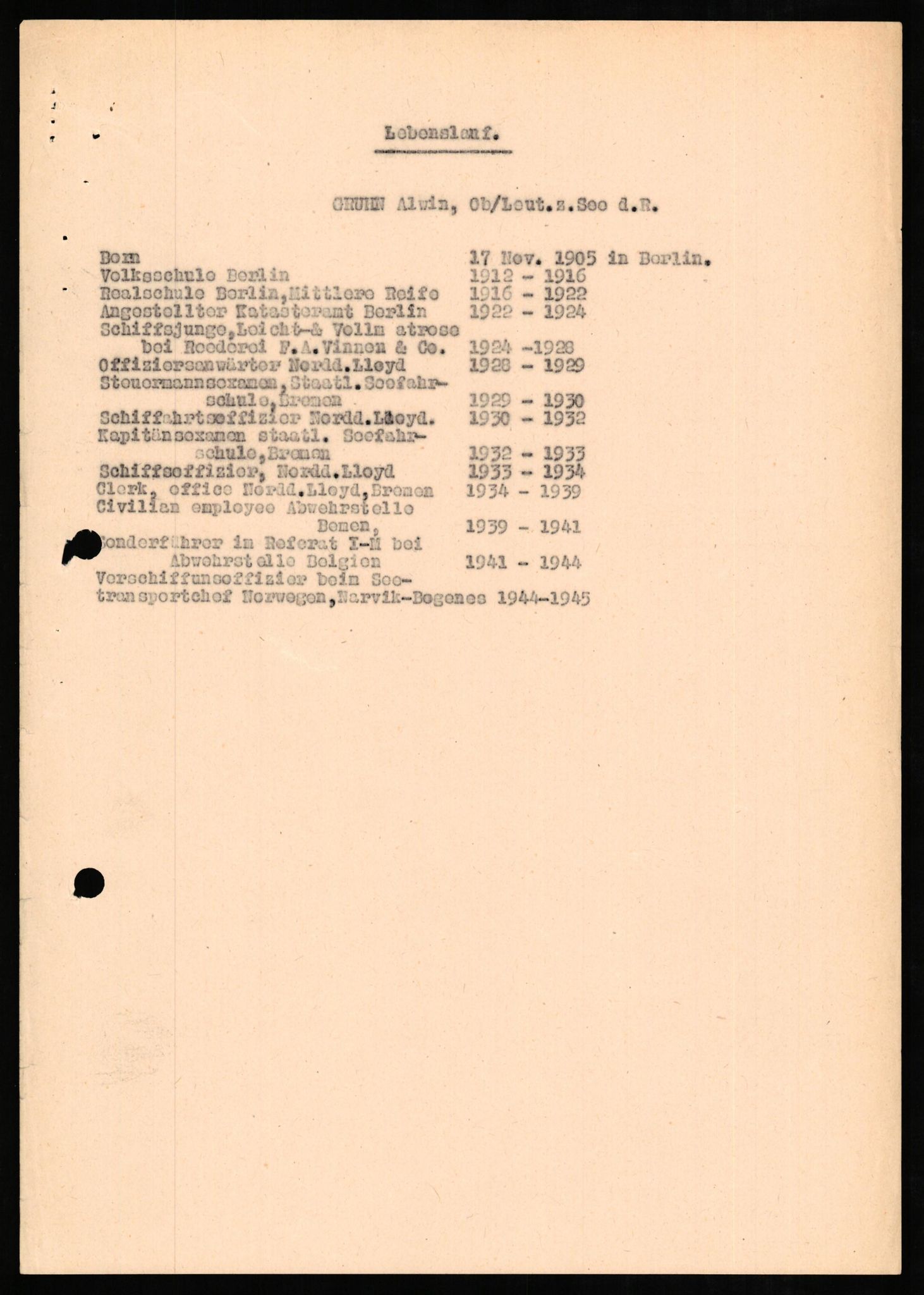 Forsvaret, Forsvarets overkommando II, RA/RAFA-3915/D/Db/L0010: CI Questionaires. Tyske okkupasjonsstyrker i Norge. Tyskere., 1945-1946, s. 410