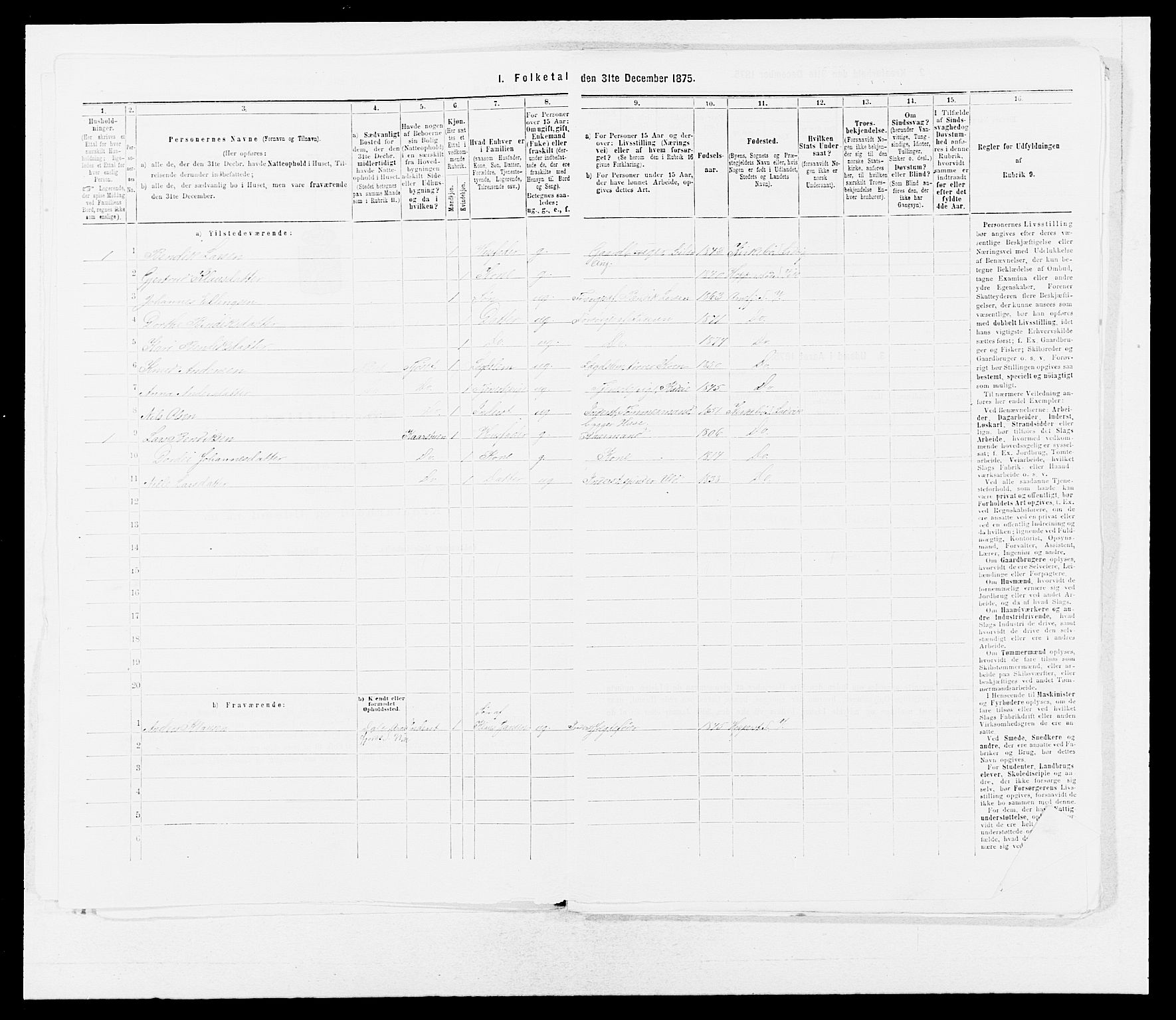 SAB, Folketelling 1875 for 1417P Vik prestegjeld, 1875, s. 307