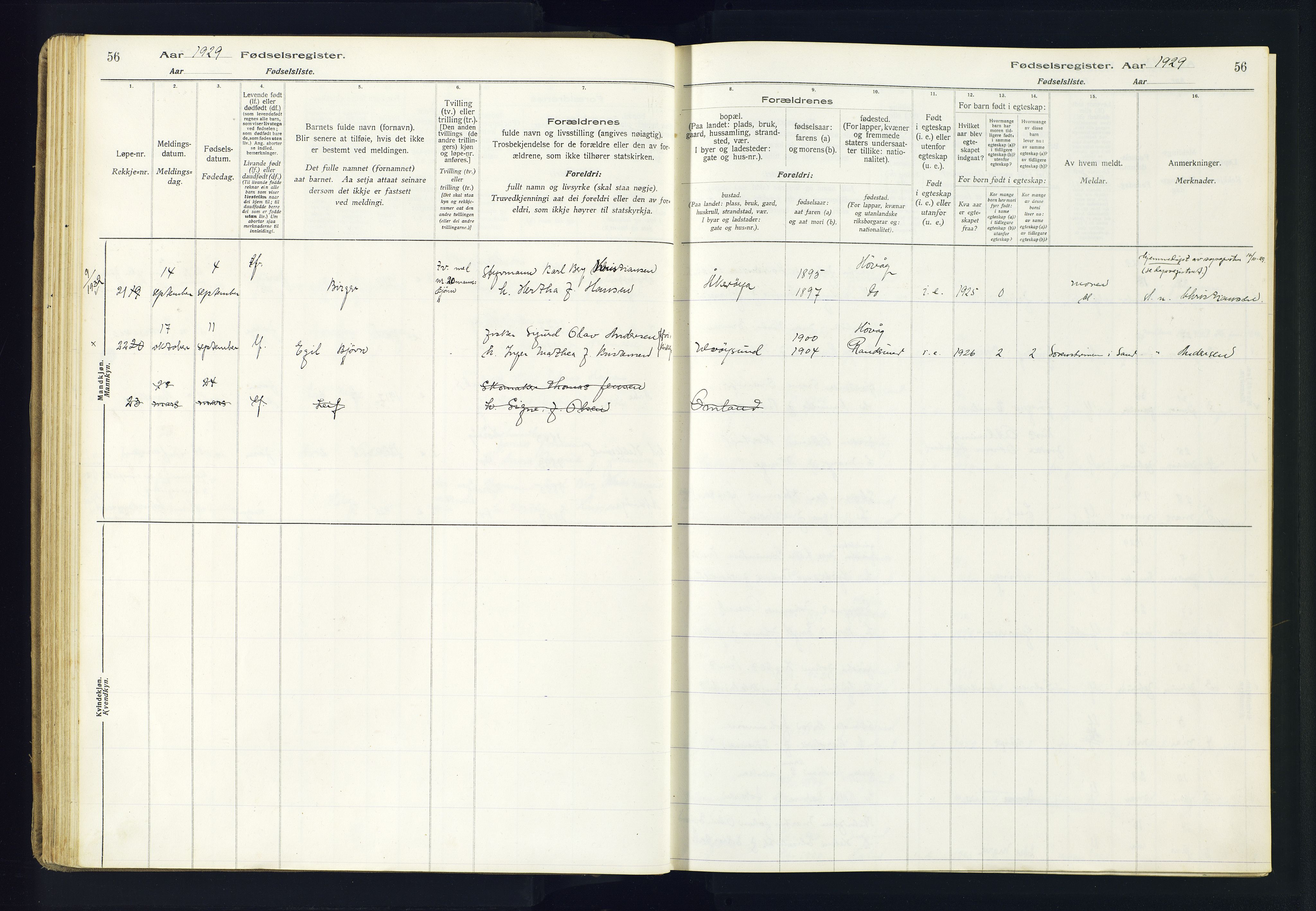 Høvåg sokneprestkontor, AV/SAK-1111-0025/J/Ja/L0001: Fødselsregister nr. II.4.2, 1916-1982, s. 56