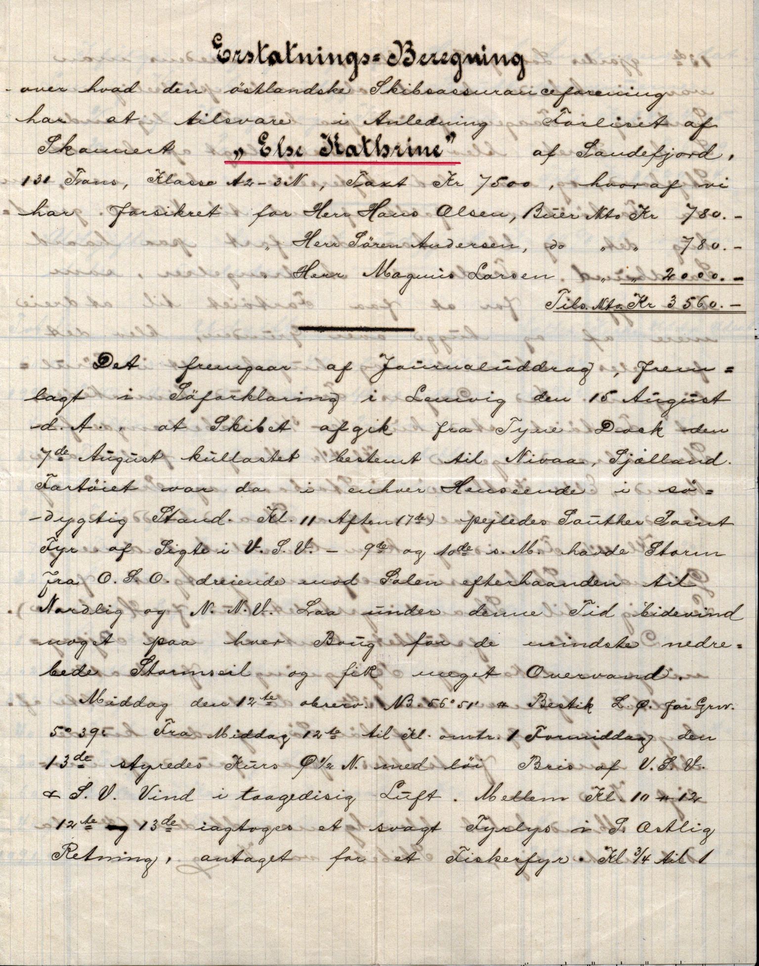 Pa 63 - Østlandske skibsassuranceforening, VEMU/A-1079/G/Ga/L0029/0005: Havaridokumenter / Empress, Else Kathrine, Elida, Vikingstad, Væni, 1892