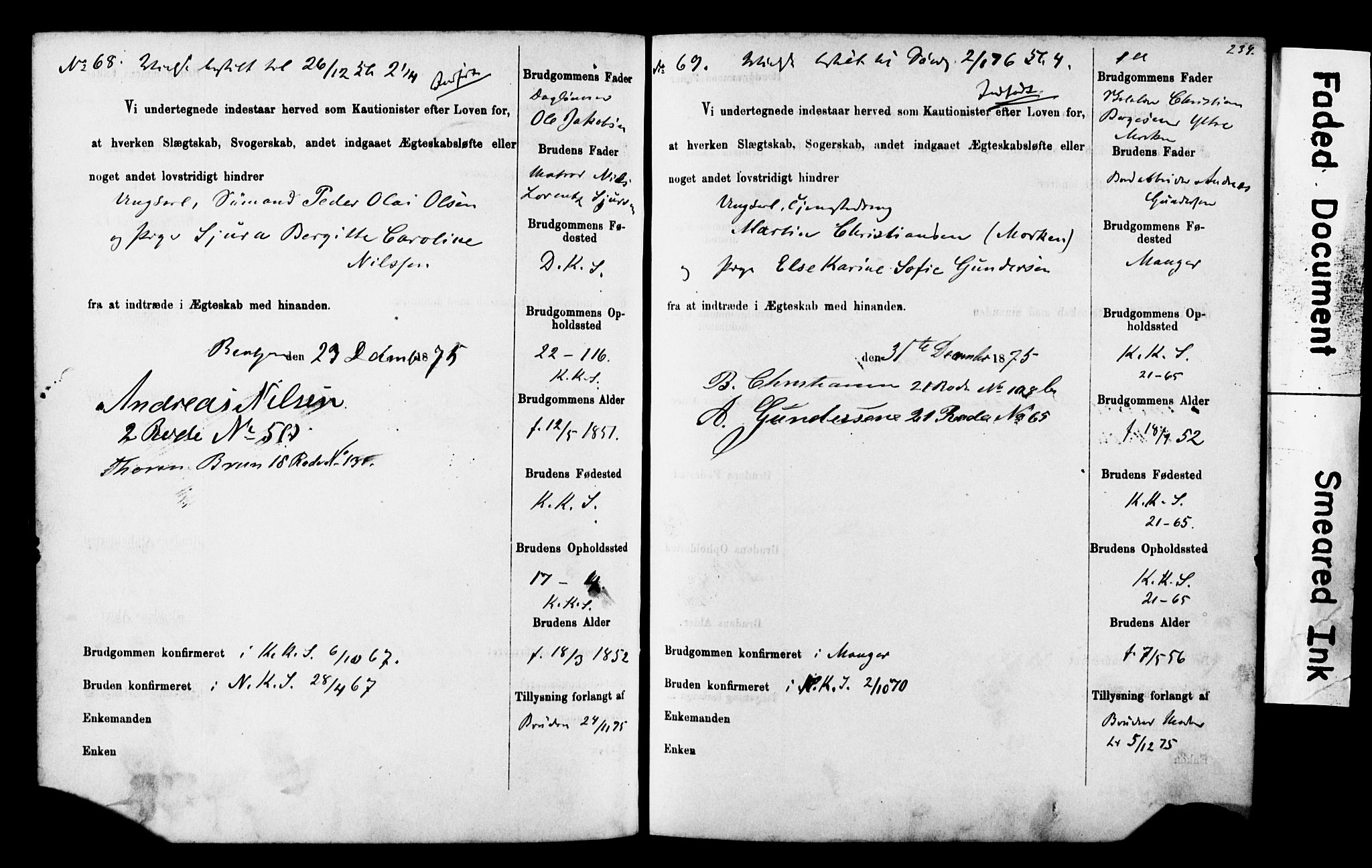 Korskirken sokneprestembete, SAB/A-76101: Forlovererklæringer nr. II.5.4, 1871-1878, s. 234