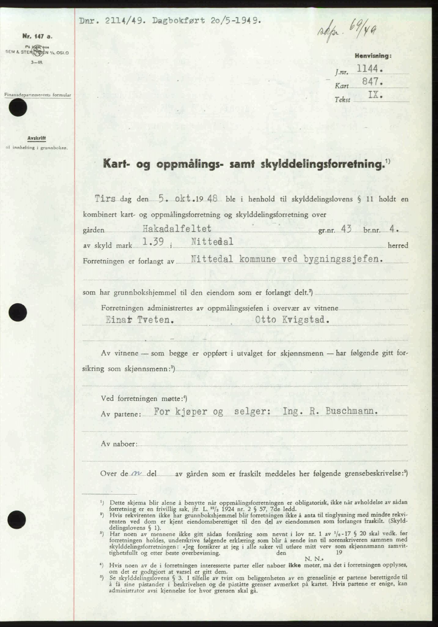 Nedre Romerike sorenskriveri, SAO/A-10469/G/Gb/Gbd/L0025: Pantebok nr. 25, 1949-1949, Dagboknr: 2114/1949