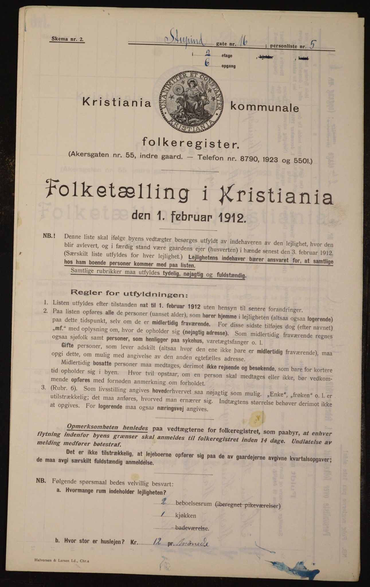 OBA, Kommunal folketelling 1.2.1912 for Kristiania, 1912, s. 104611