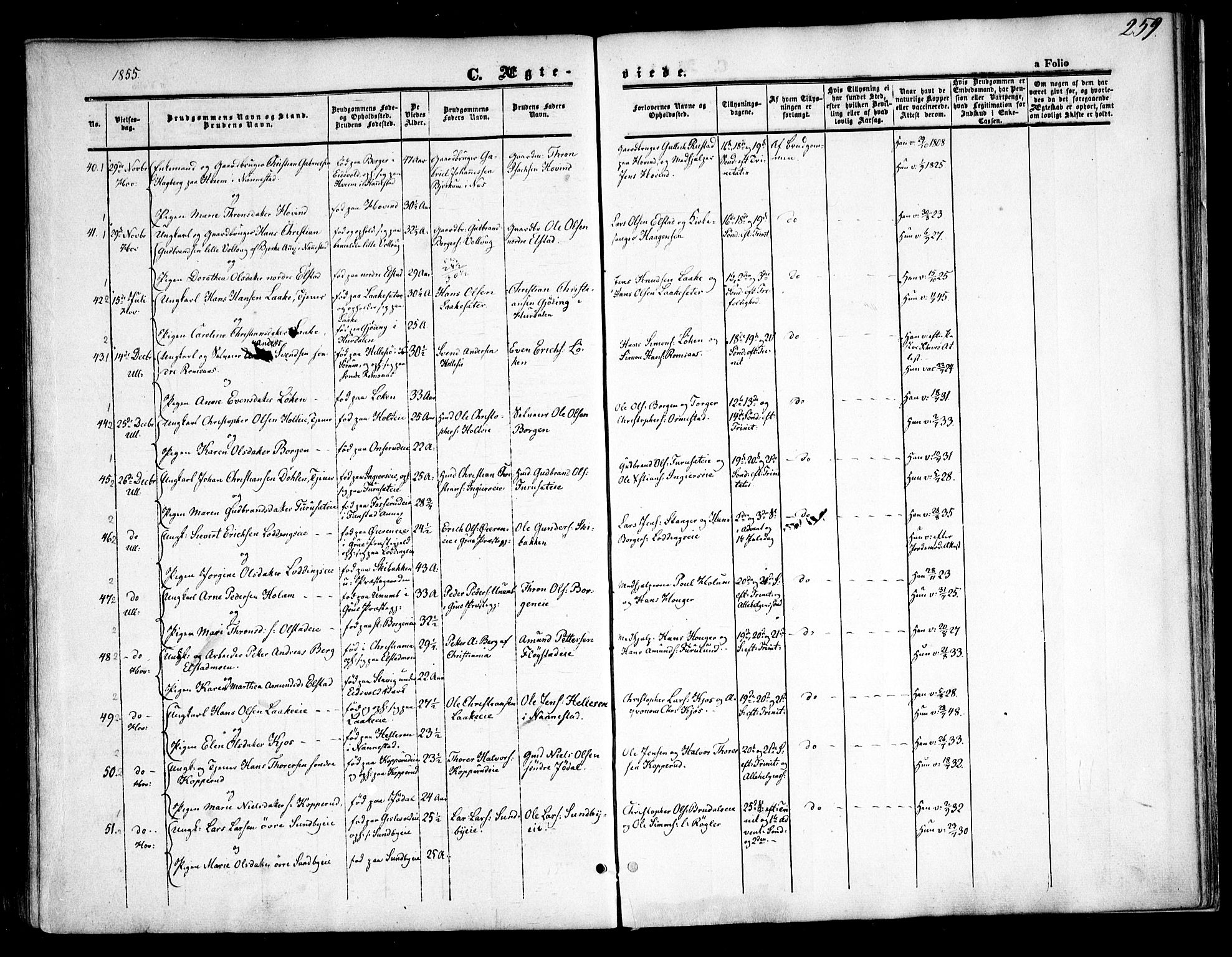 Ullensaker prestekontor Kirkebøker, AV/SAO-A-10236a/F/Fa/L0015.a: Ministerialbok nr. I 15A, 1851-1862, s. 259