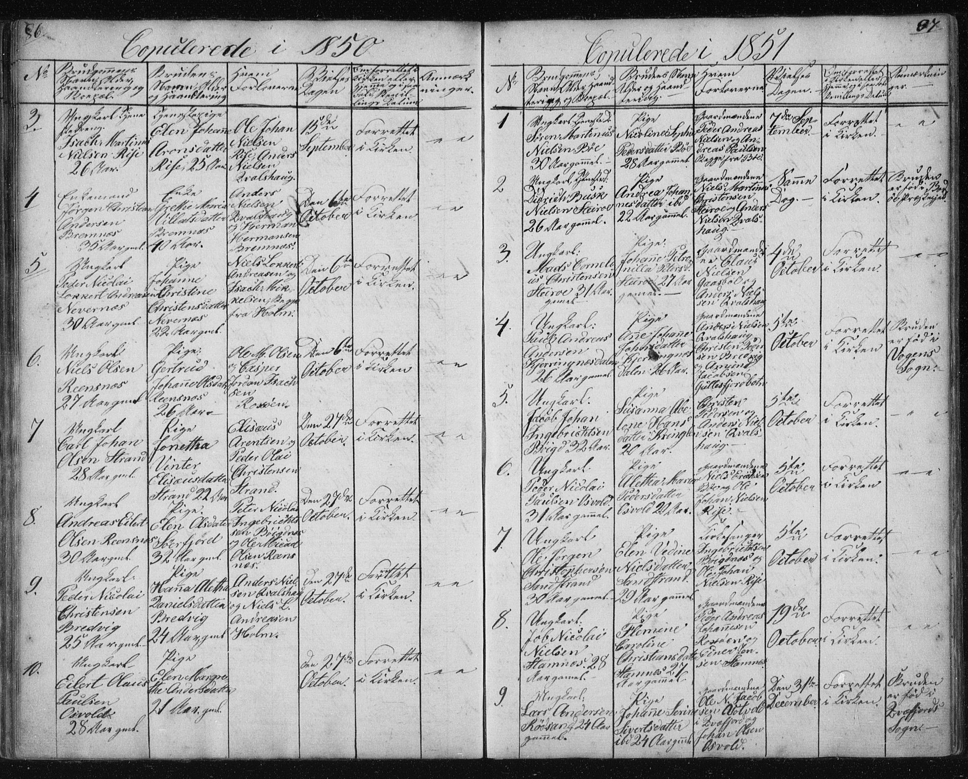 Ministerialprotokoller, klokkerbøker og fødselsregistre - Nordland, AV/SAT-A-1459/895/L1379: Klokkerbok nr. 895C01, 1842-1858, s. 86-87
