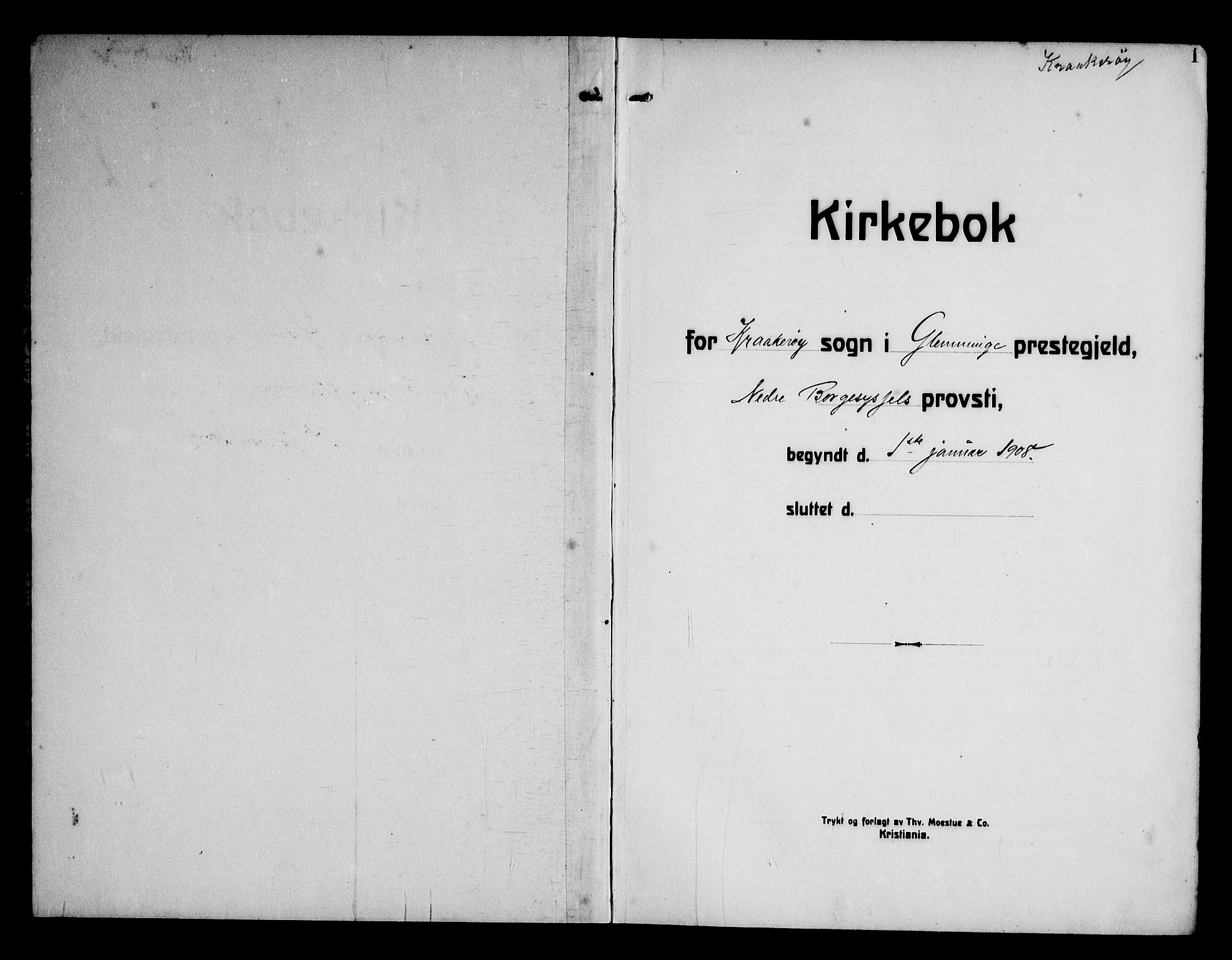 Kråkerøy prestekontor Kirkebøker, SAO/A-10912/G/Ga/L0002: Klokkerbok nr. 2, 1908-1952, s. 1