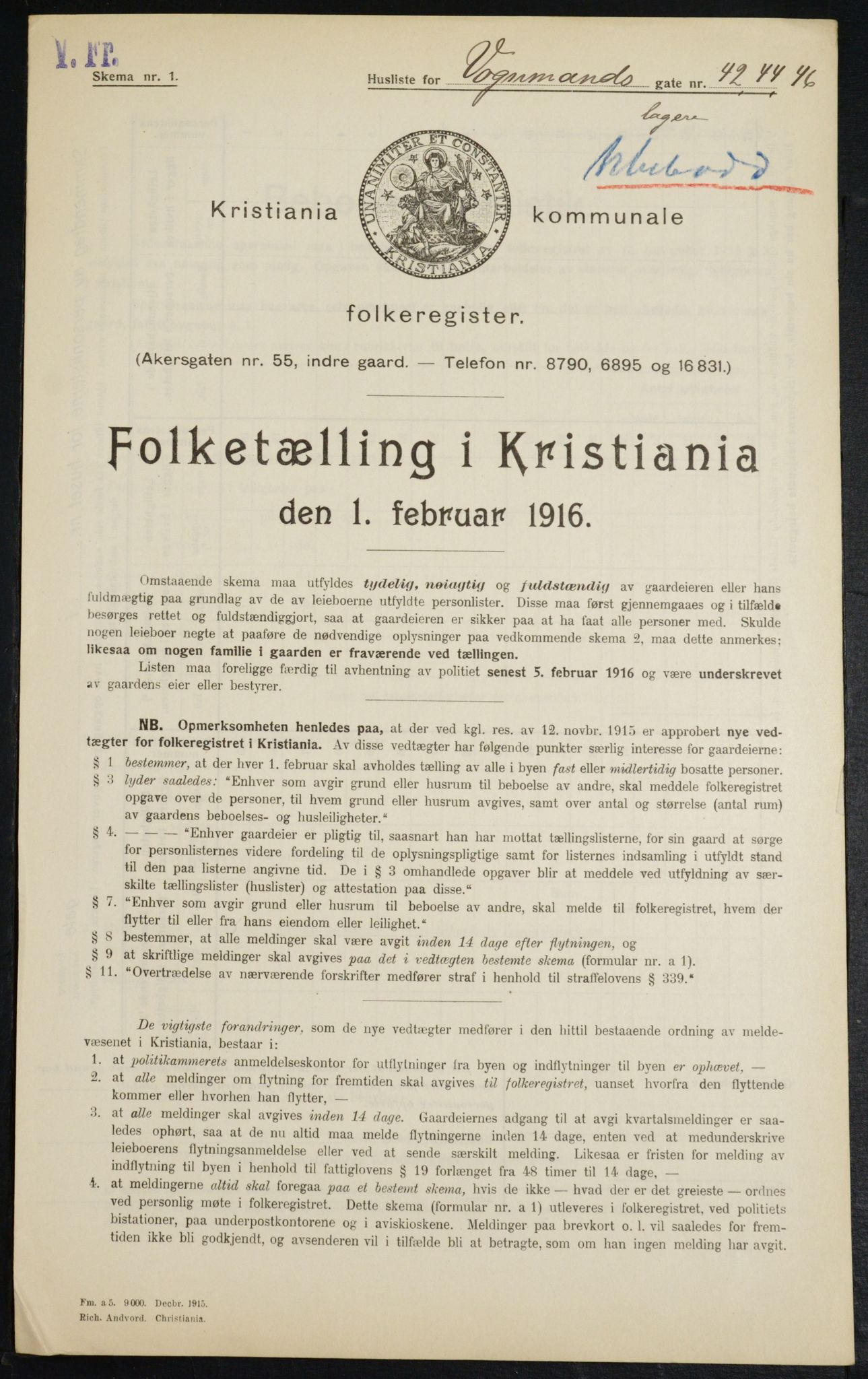 OBA, Kommunal folketelling 1.2.1916 for Kristiania, 1916, s. 127910