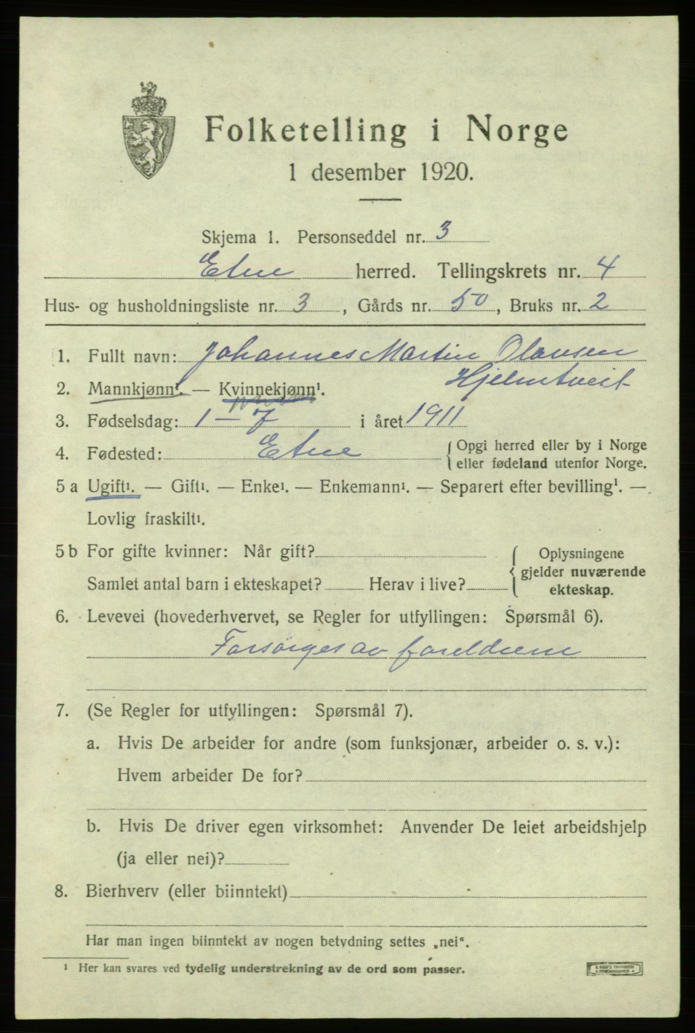 SAB, Folketelling 1920 for 1211 Etne herred, 1920, s. 2015
