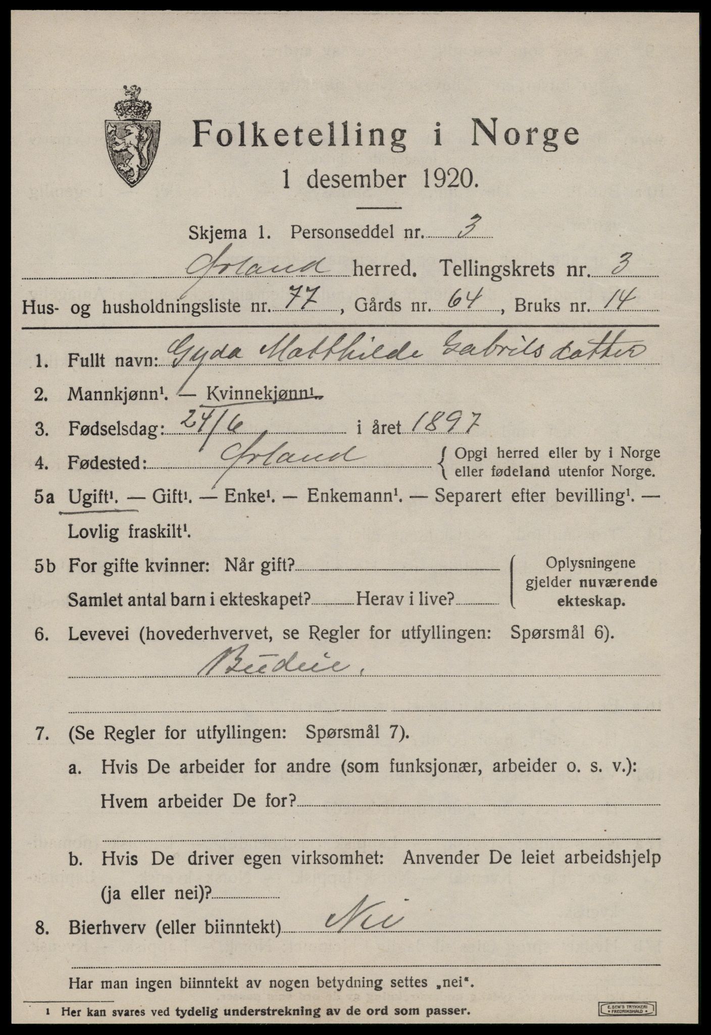 SAT, Folketelling 1920 for 1621 Ørland herred, 1920, s. 3387