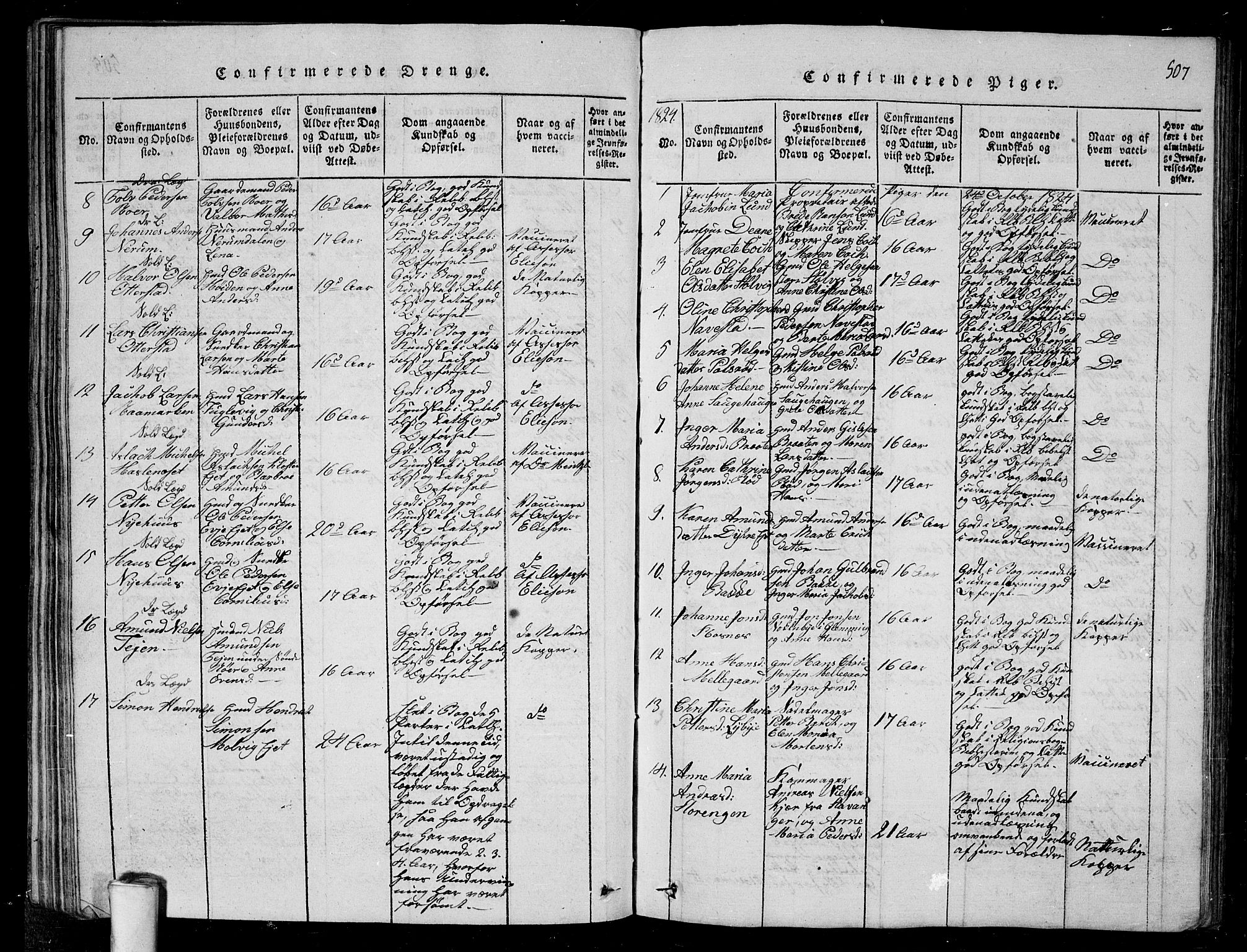 Rygge prestekontor Kirkebøker, AV/SAO-A-10084b/G/Ga/L0001: Klokkerbok nr. 1, 1814-1871, s. 506-507