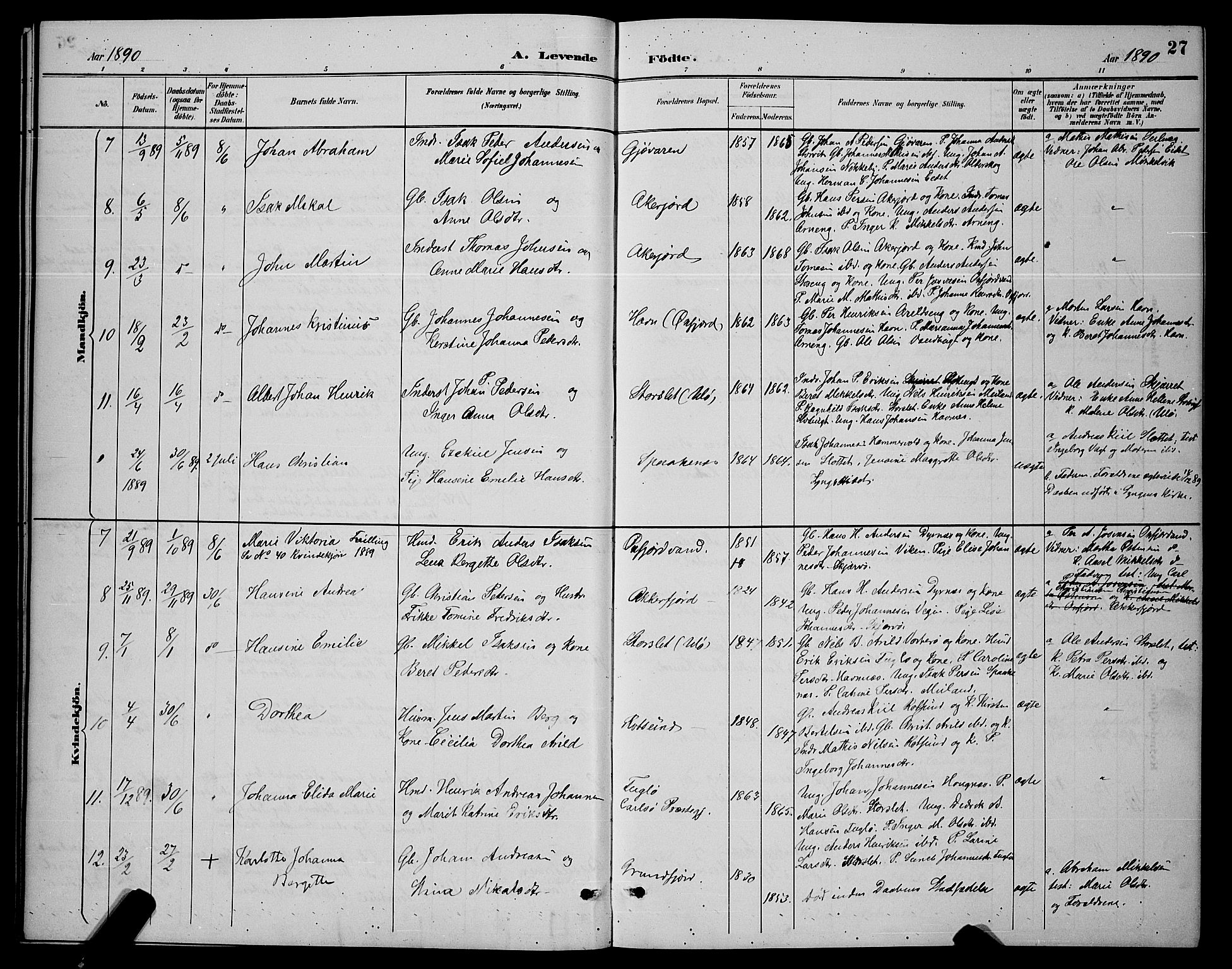 Skjervøy sokneprestkontor, AV/SATØ-S-1300/H/Ha/Hab/L0007klokker: Klokkerbok nr. 7, 1889-1899, s. 27