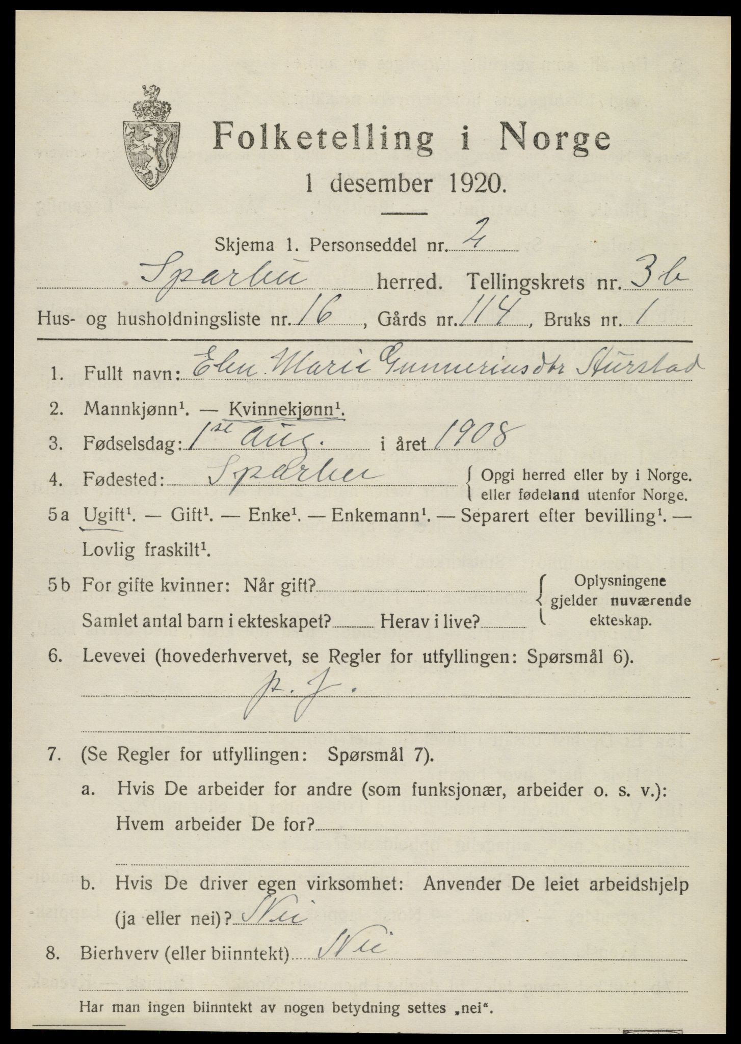 SAT, Folketelling 1920 for 1731 Sparbu herred, 1920, s. 4987