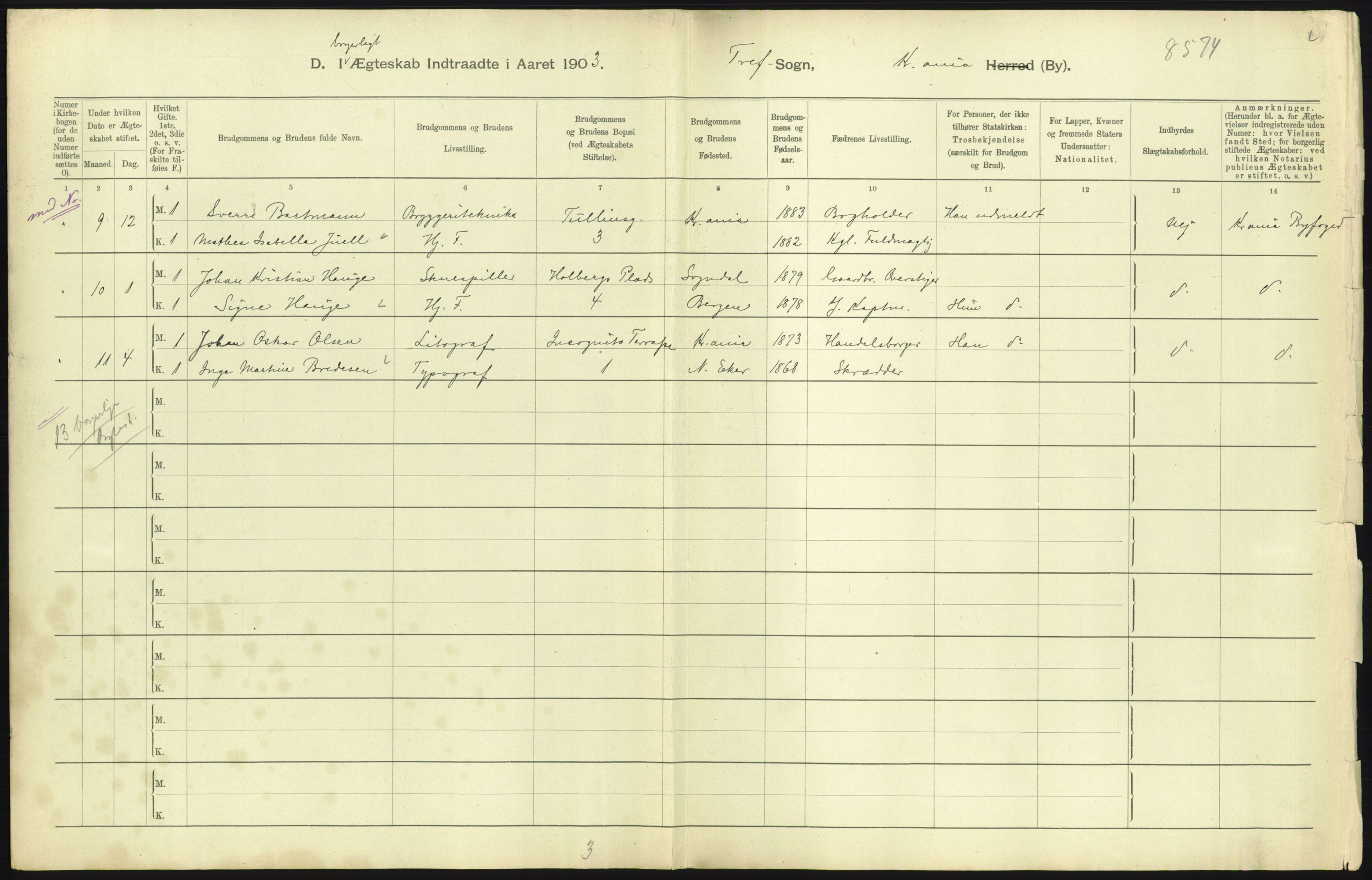 Statistisk sentralbyrå, Sosiodemografiske emner, Befolkning, AV/RA-S-2228/D/Df/Dfa/Dfaa/L0004: Kristiania: Gifte, døde, 1903, s. 613