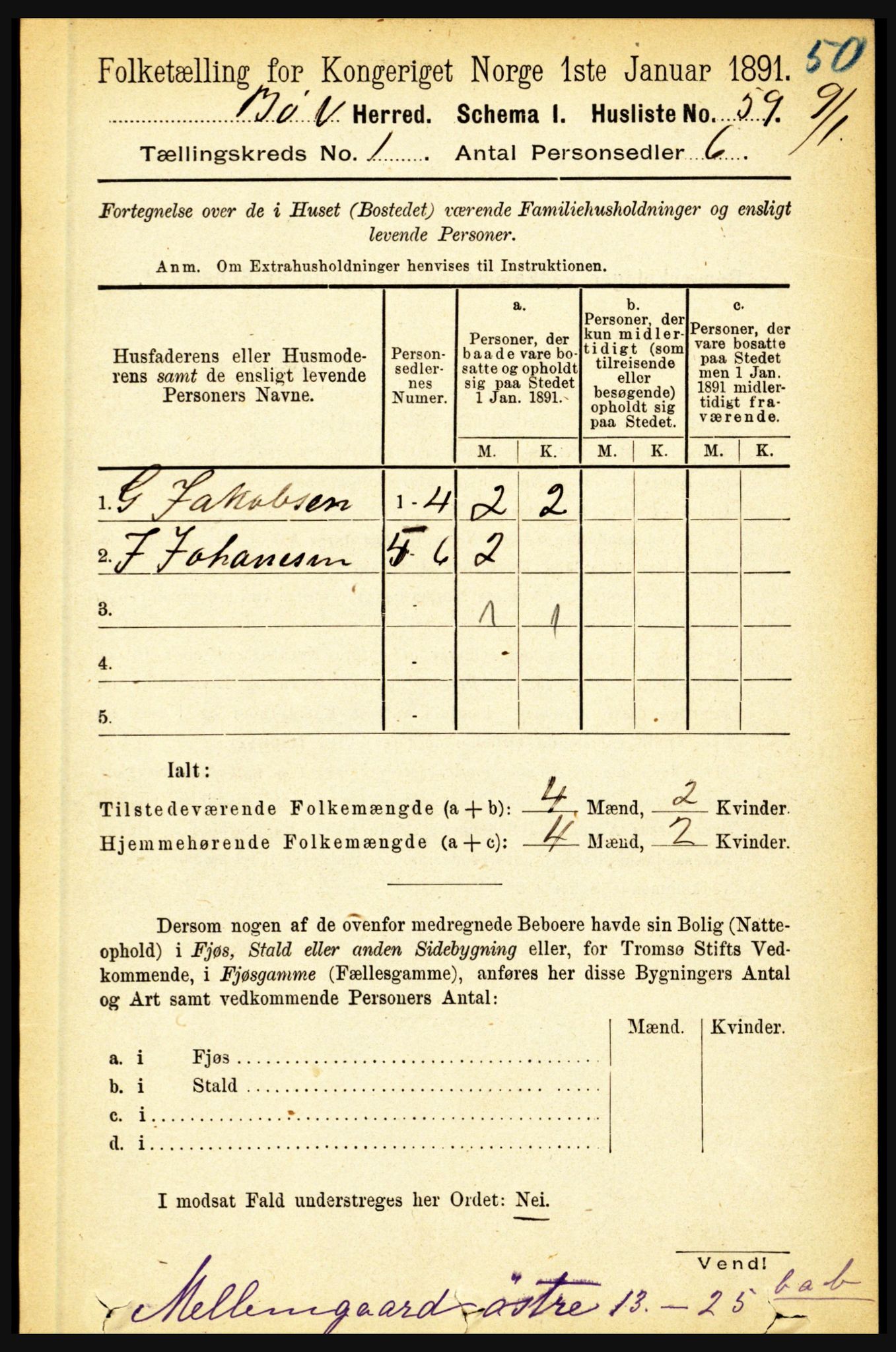 RA, Folketelling 1891 for 1867 Bø herred, 1891, s. 87