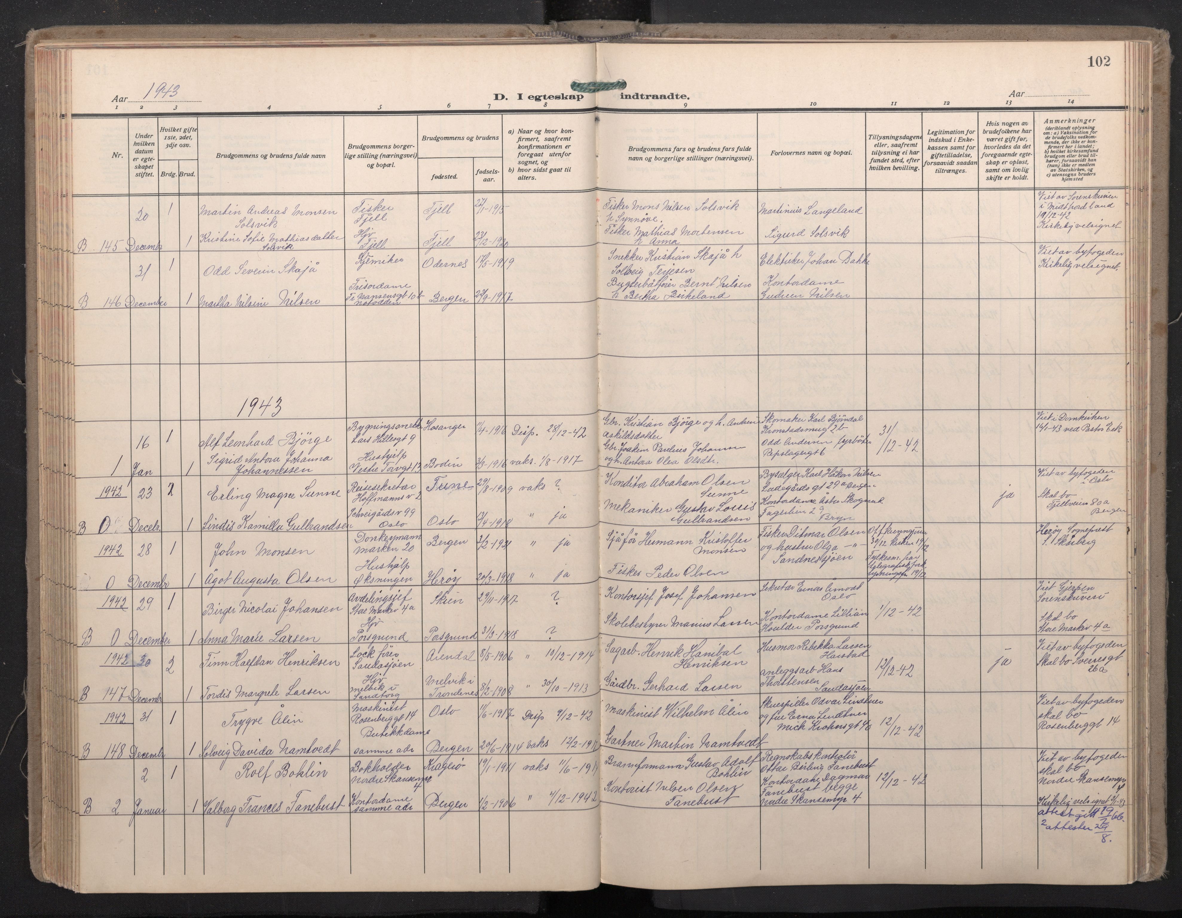 Domkirken sokneprestembete, AV/SAB-A-74801/H/Haa: Ministerialbok nr. D 7, 1937-1950, s. 101b-102a