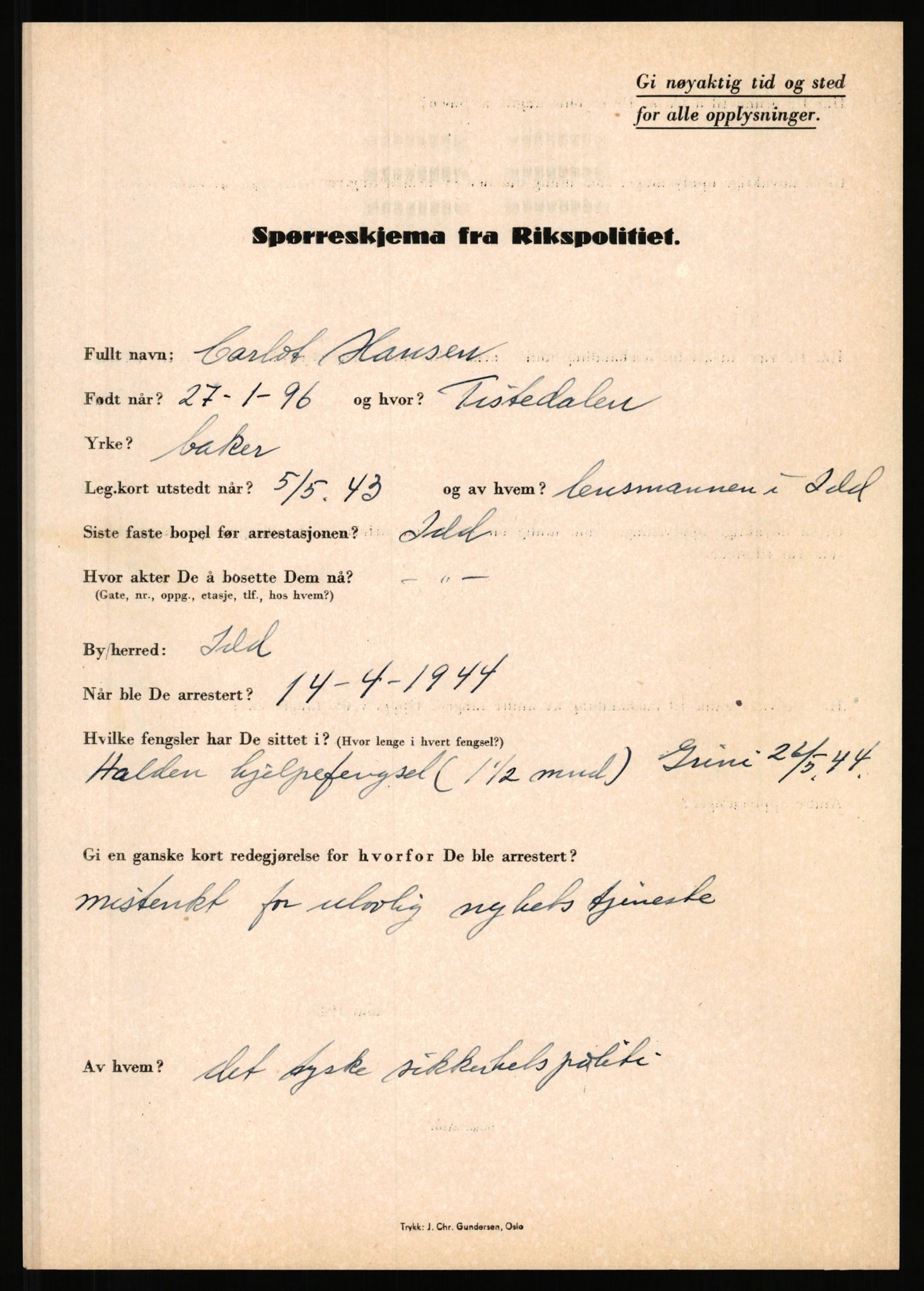 Rikspolitisjefen, AV/RA-S-1560/L/L0006: Hansen, Adolf Boye - Hemstad, Gunnar, 1940-1945, s. 81