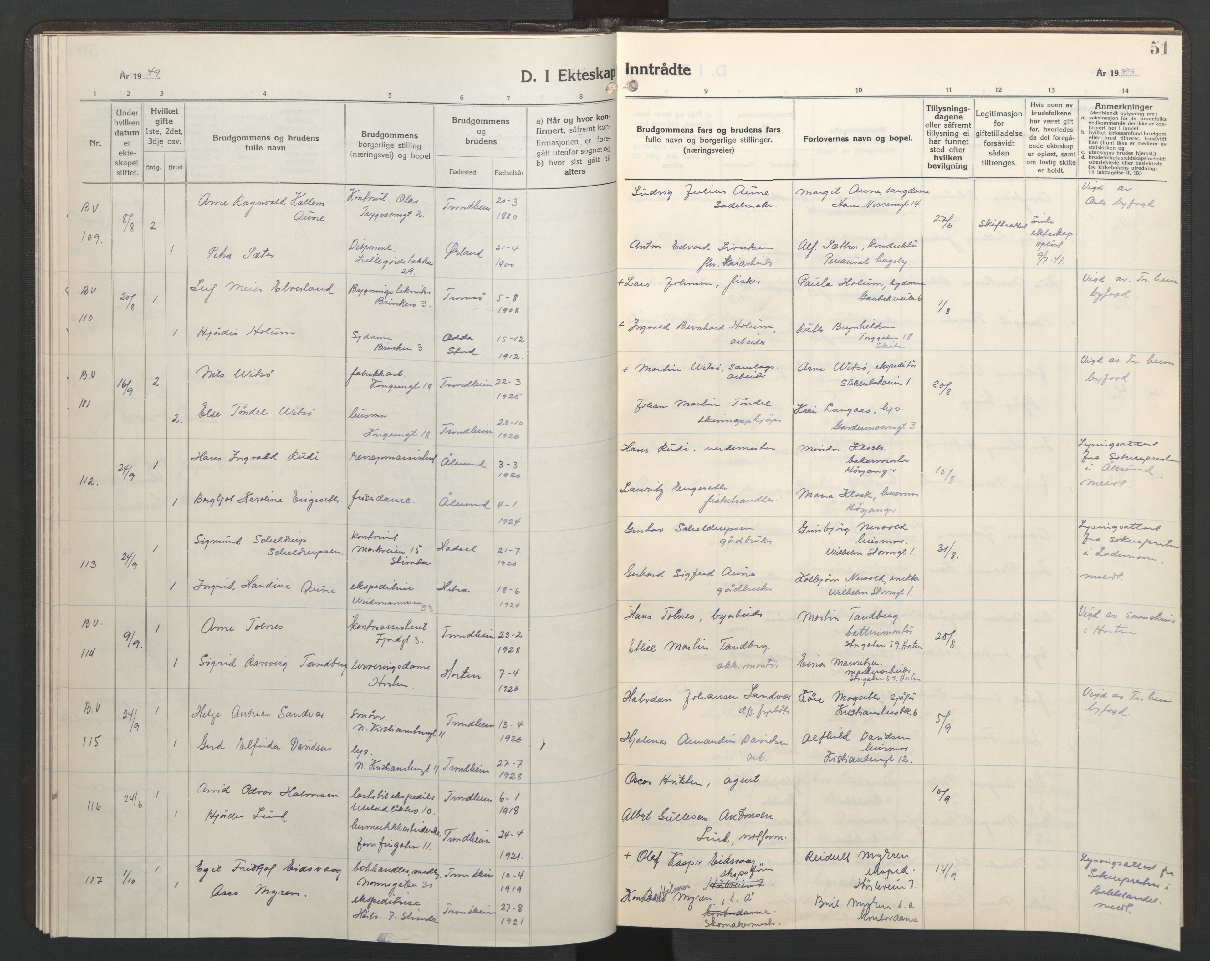 Ministerialprotokoller, klokkerbøker og fødselsregistre - Sør-Trøndelag, AV/SAT-A-1456/602/L0155: Klokkerbok nr. 602C23, 1947-1950, s. 51