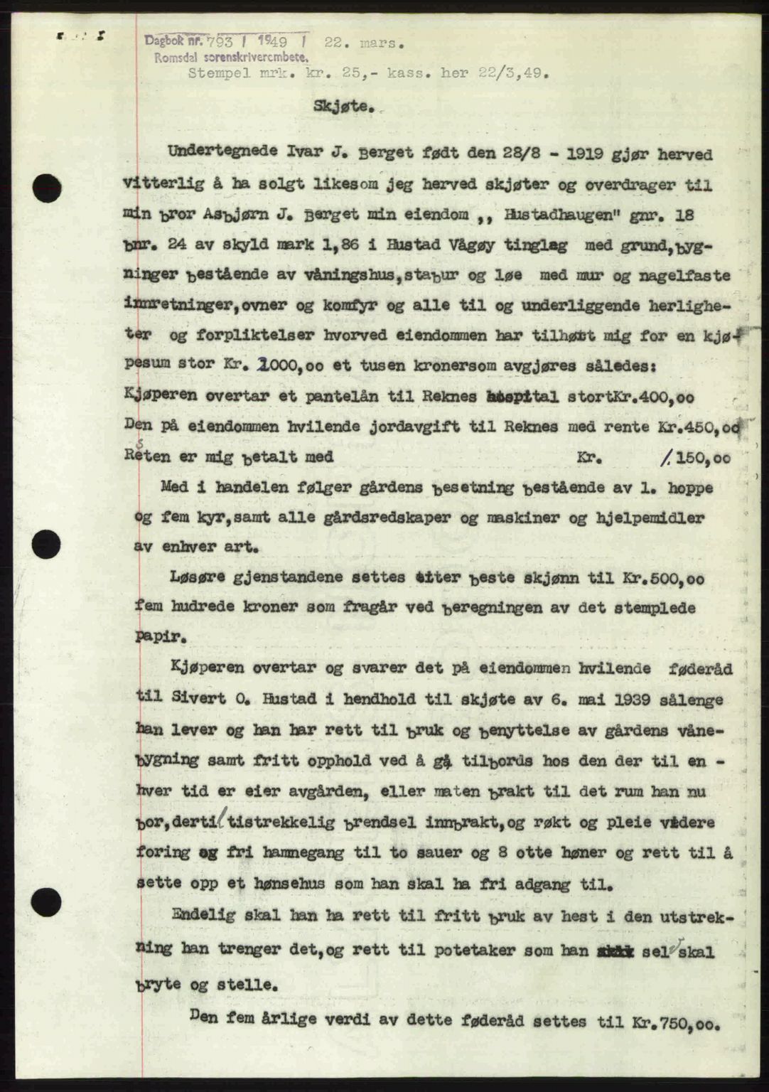 Romsdal sorenskriveri, SAT/A-4149/1/2/2C: Pantebok nr. A29, 1949-1949, Dagboknr: 793/1949