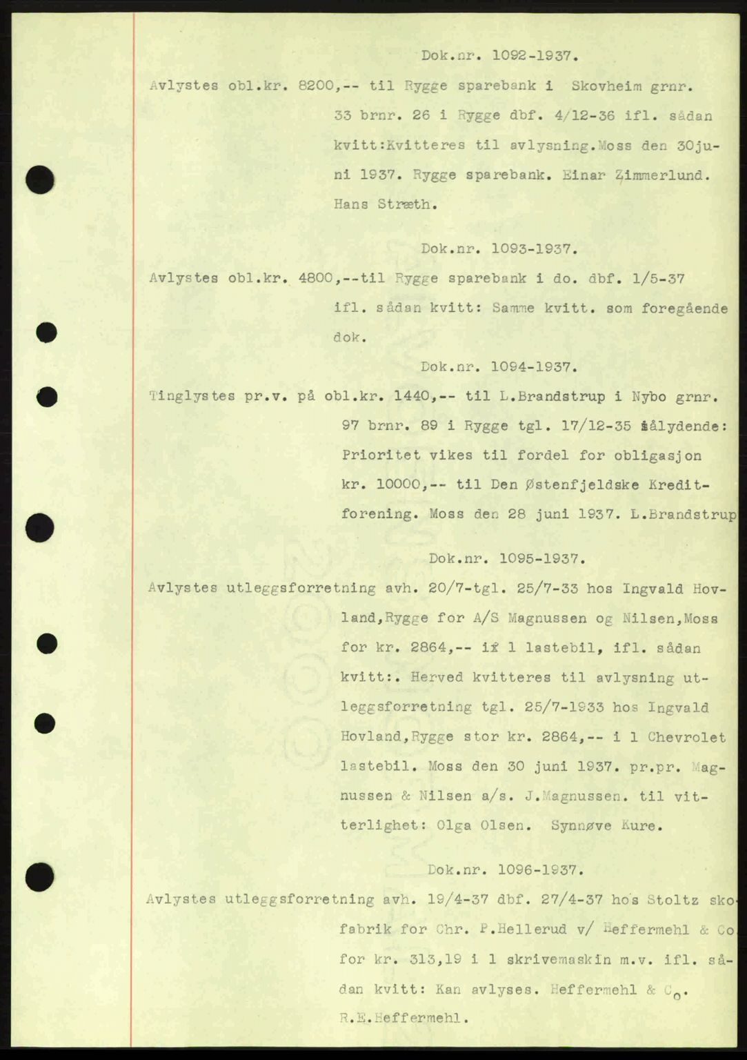 Moss sorenskriveri, SAO/A-10168: Pantebok nr. B3, 1937-1937, Dagboknr: 1092/1937