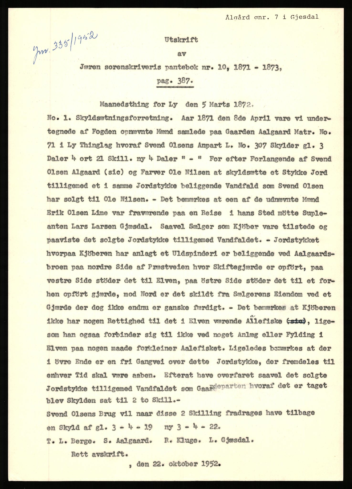 Statsarkivet i Stavanger, AV/SAST-A-101971/03/Y/Yj/L0100: Avskrifter sortert etter gårdsnavn: Ålgård - Årsland, 1750-1930, s. 2