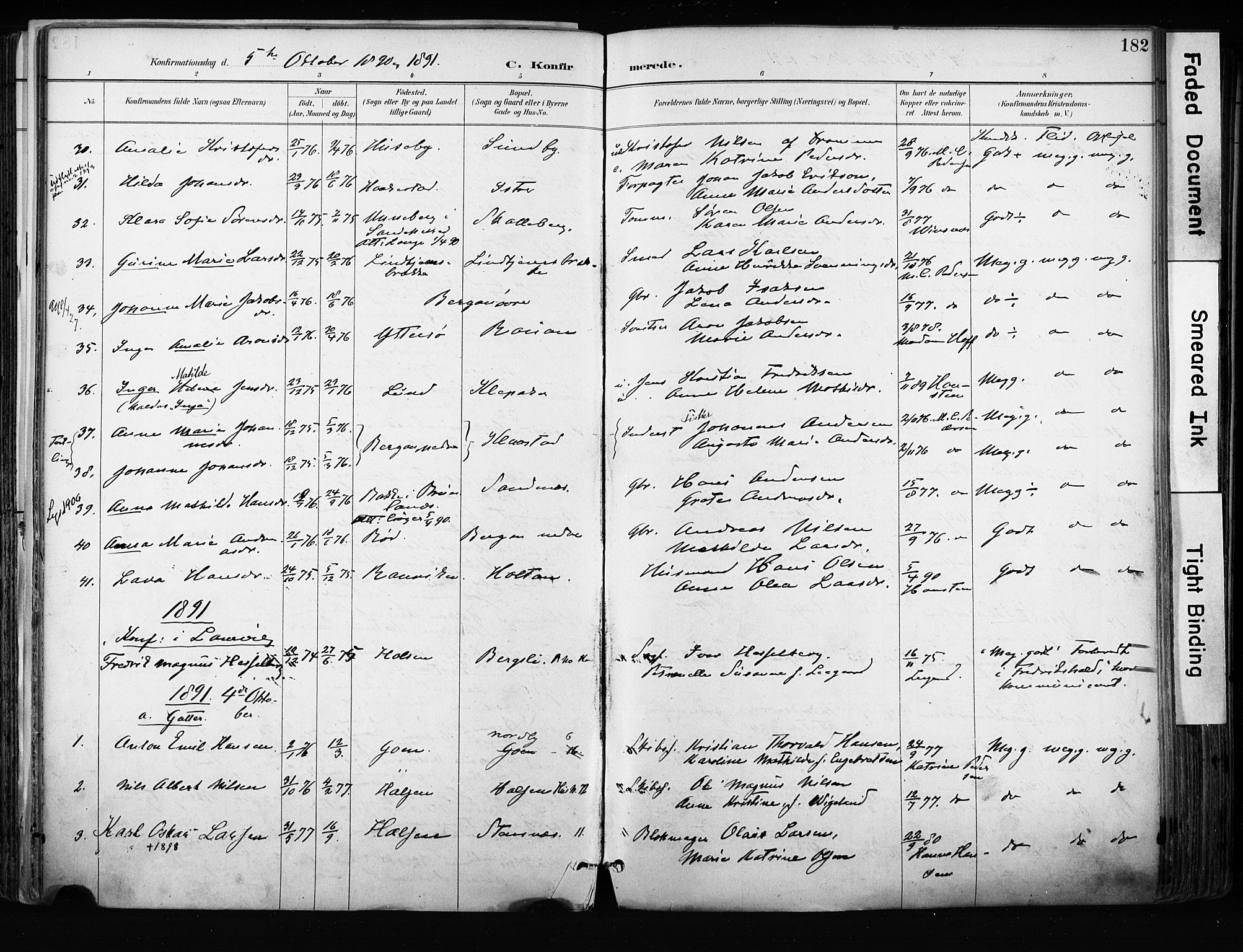 Tjølling kirkebøker, AV/SAKO-A-60/F/Fa/L0009: Ministerialbok nr. 9, 1887-1905, s. 182