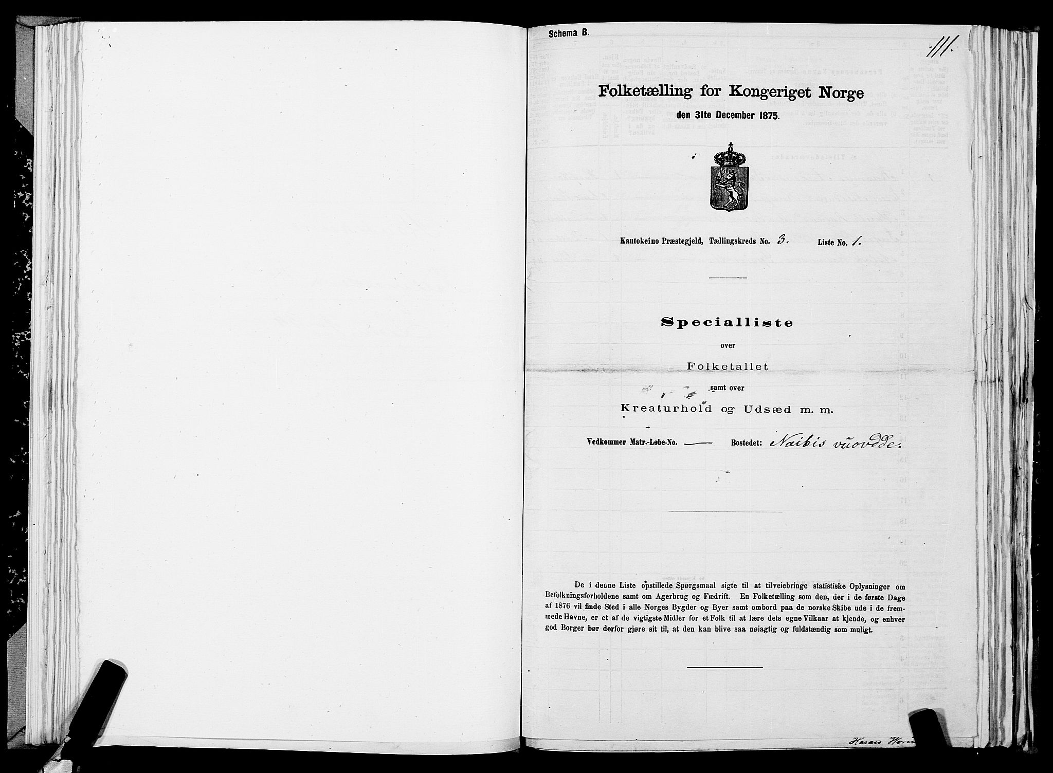 SATØ, Folketelling 1875 for 2011P Kautokeino prestegjeld, 1875, s. 1111