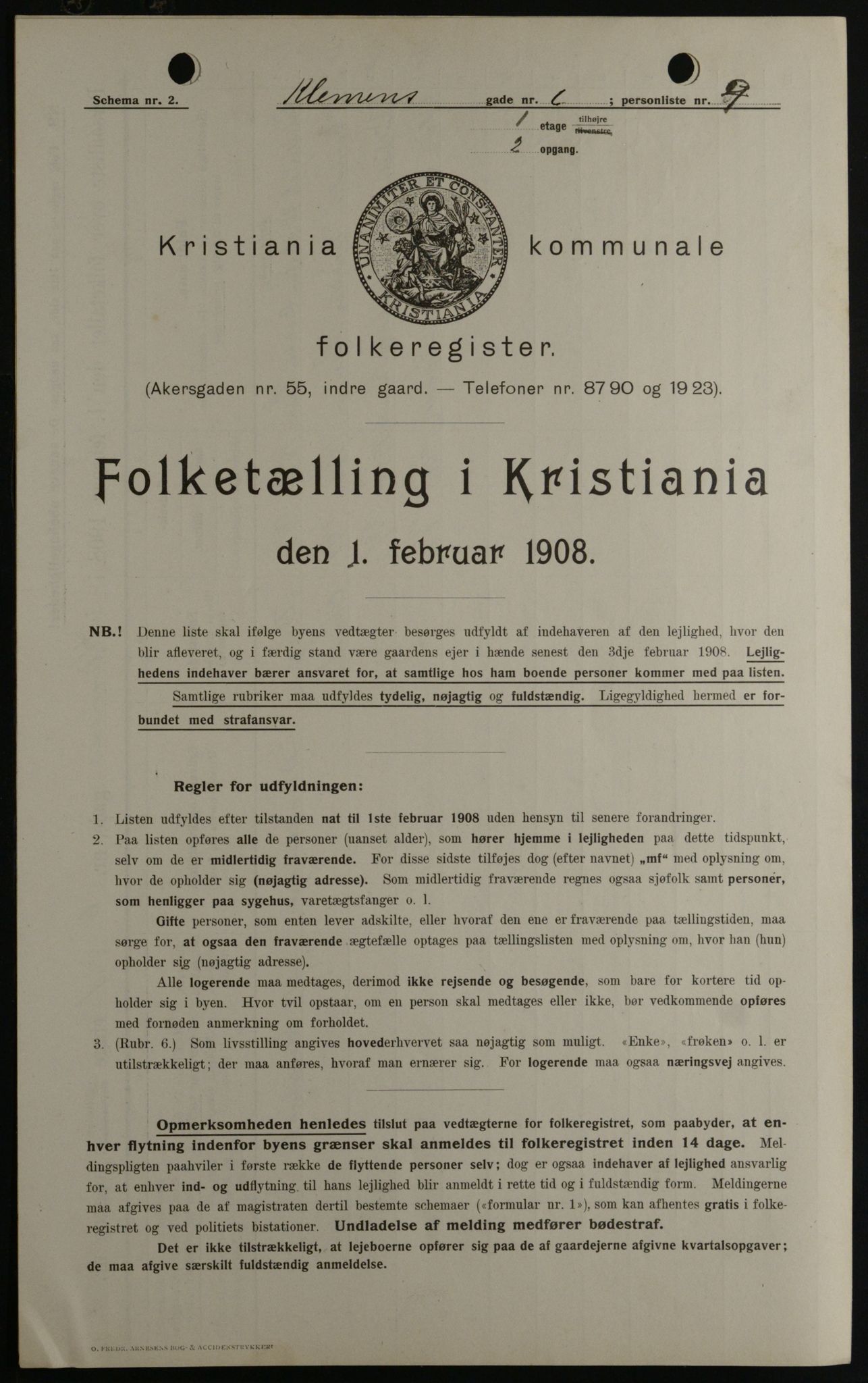 OBA, Kommunal folketelling 1.2.1908 for Kristiania kjøpstad, 1908, s. 12065