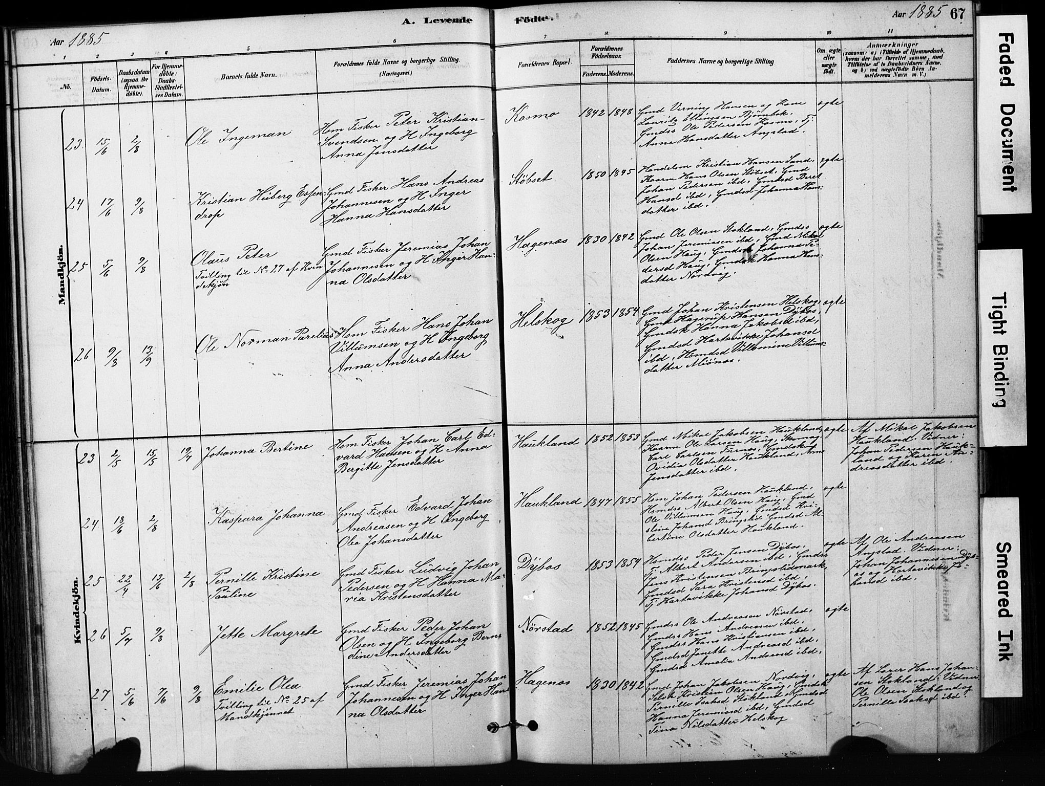 Ministerialprotokoller, klokkerbøker og fødselsregistre - Nordland, AV/SAT-A-1459/852/L0754: Klokkerbok nr. 852C05, 1878-1894, s. 67