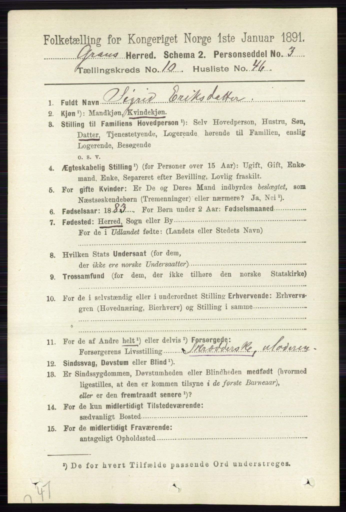 RA, Folketelling 1891 for 0534 Gran herred, 1891, s. 4896