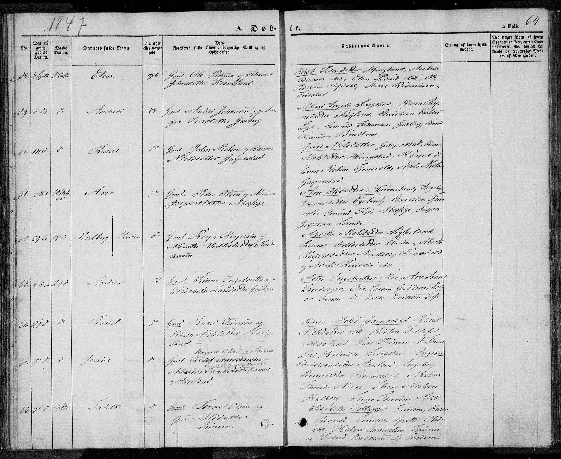 Lye sokneprestkontor, AV/SAST-A-101794/001/30BA/L0005: Ministerialbok nr. A 5.1, 1842-1855, s. 64