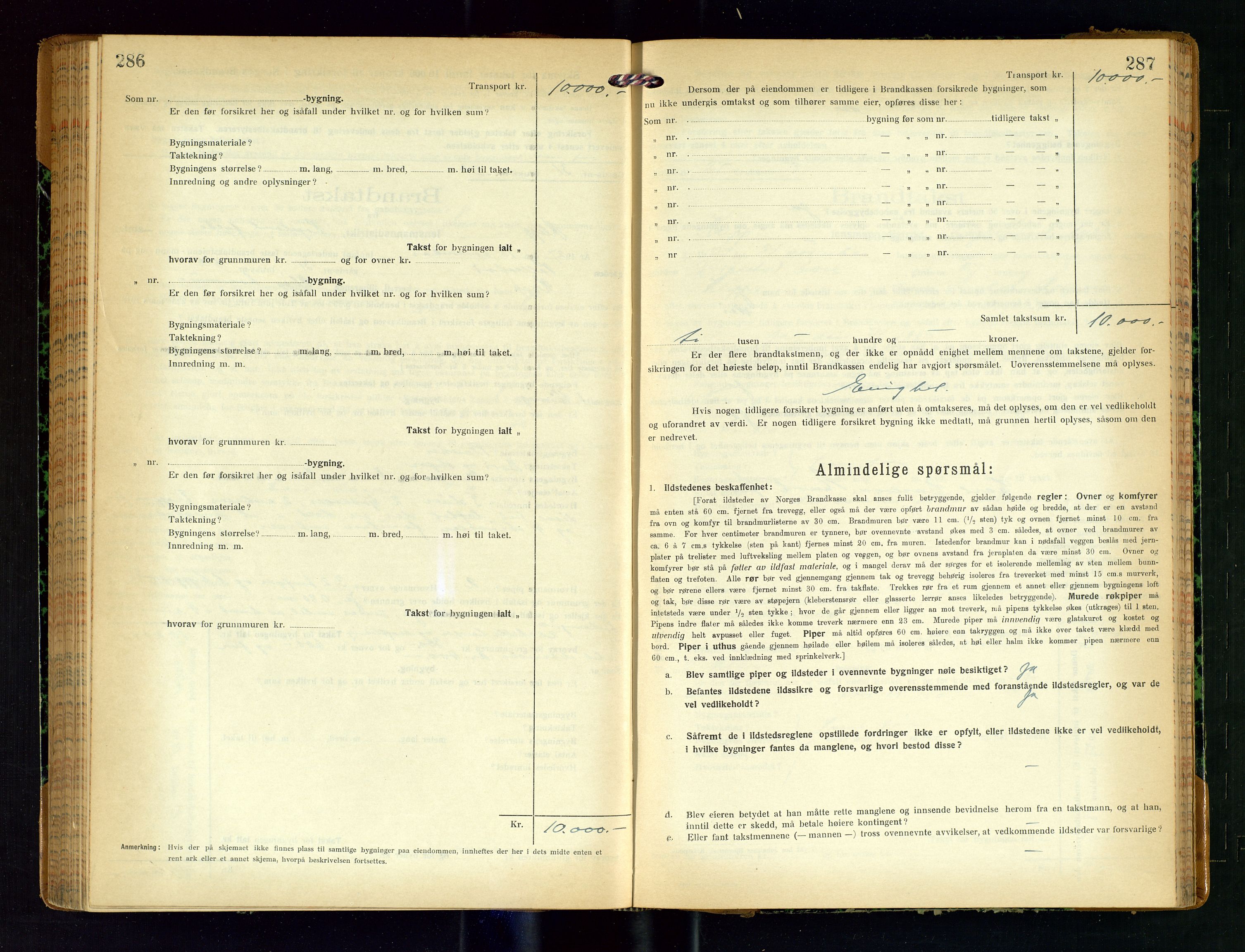 Klepp lensmannskontor, AV/SAST-A-100163/Goc/L0011: "Brandtakstprotokoll" m/register, 1924-1929, s. 286-287