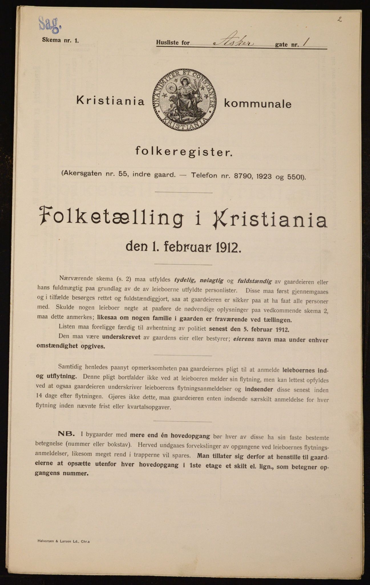 OBA, Kommunal folketelling 1.2.1912 for Kristiania, 1912, s. 2421