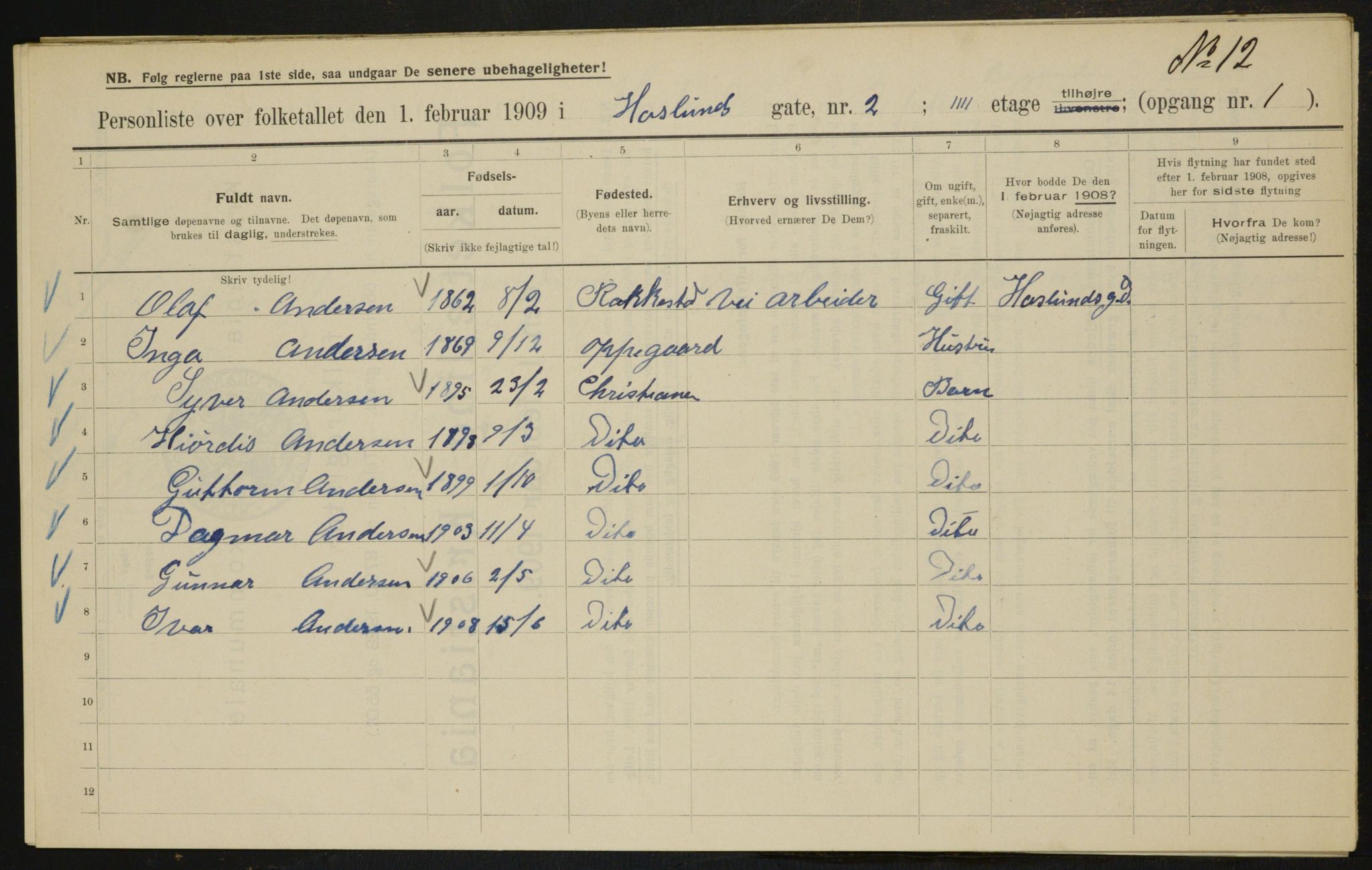 OBA, Kommunal folketelling 1.2.1909 for Kristiania kjøpstad, 1909, s. 24226