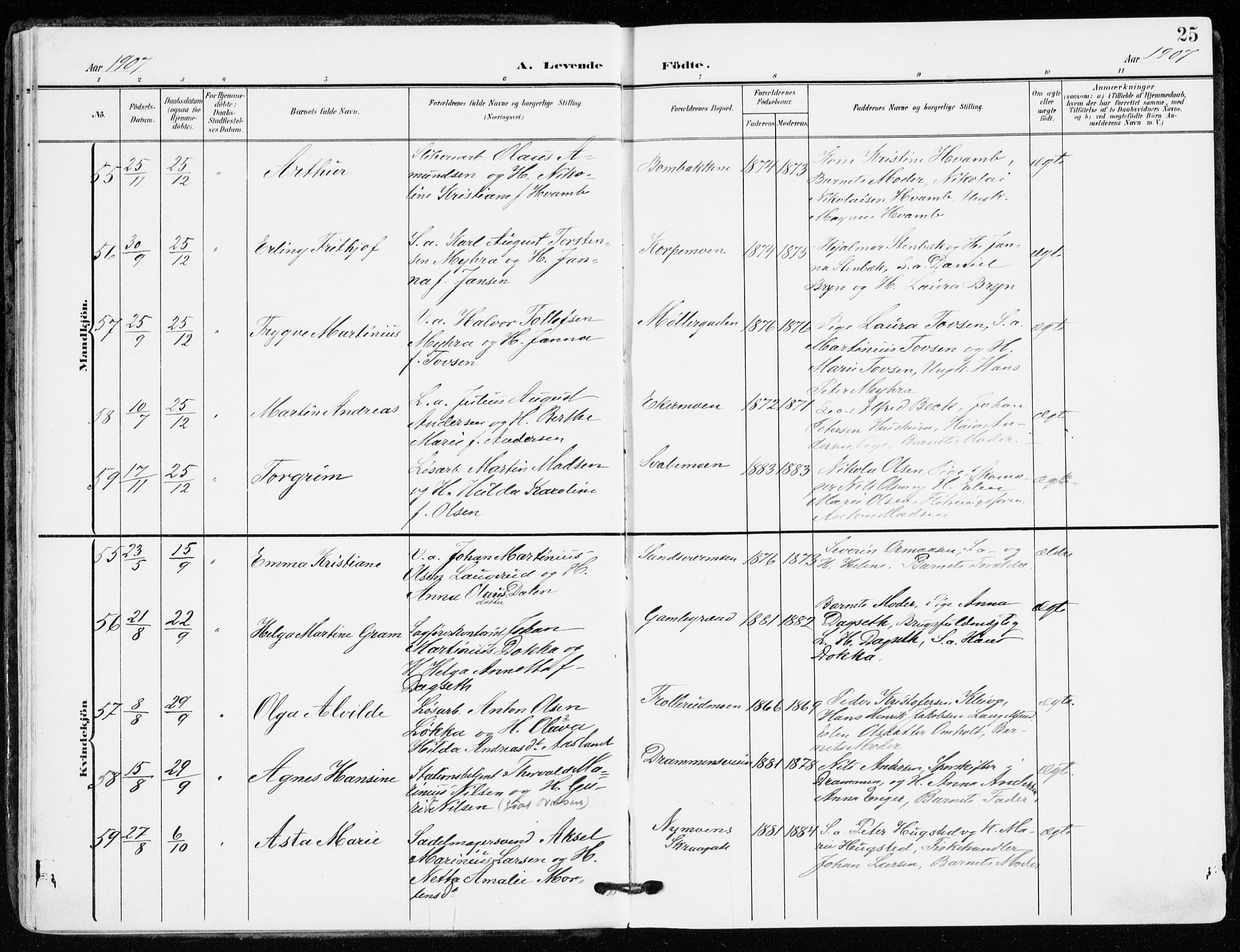Kongsberg kirkebøker, AV/SAKO-A-22/F/Fb/L0004: Ministerialbok nr. II 4, 1906-1918, s. 25