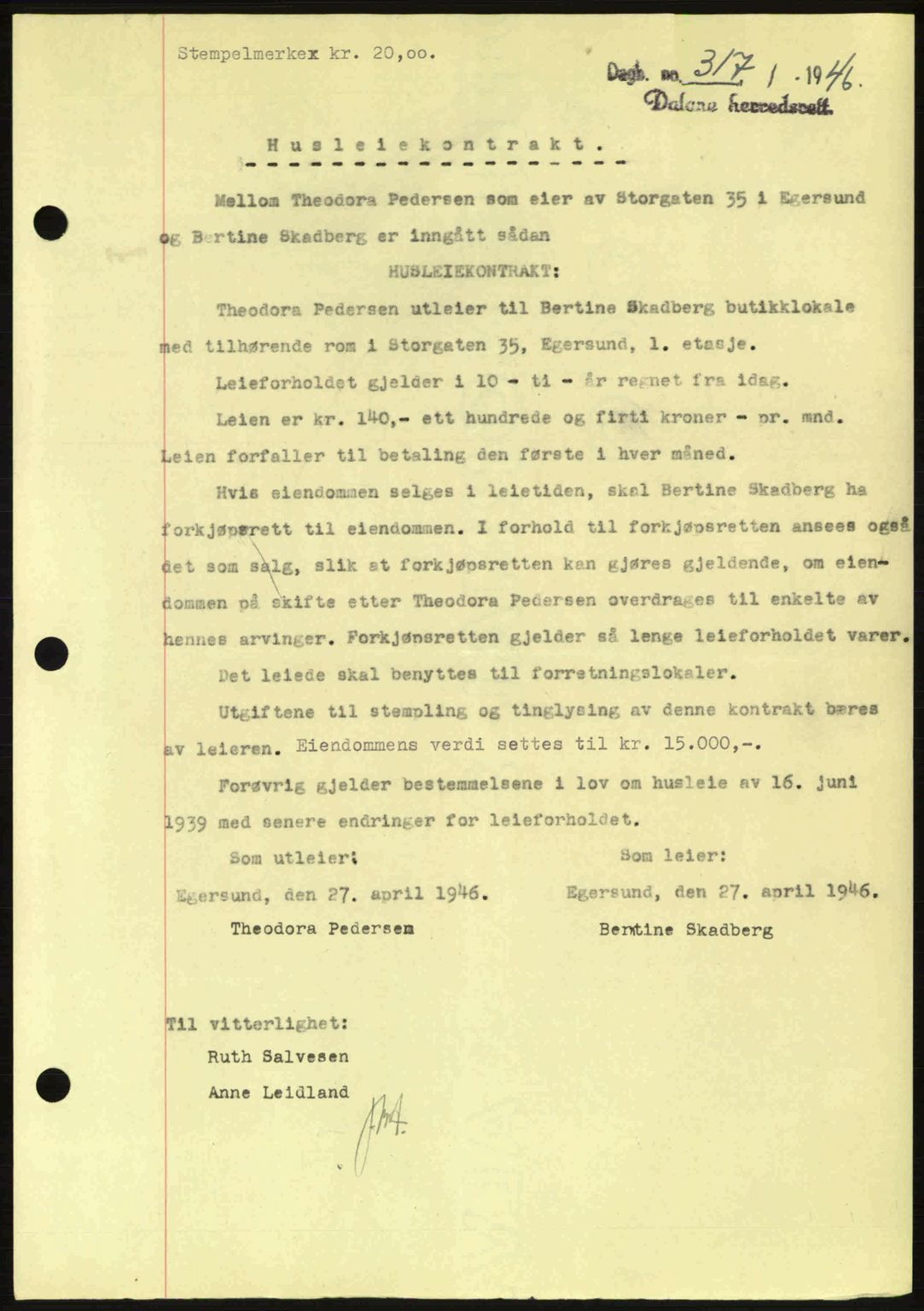 Dalane sorenskriveri, SAST/A-100309/02/G/Gb/L0057: Pantebok nr. B6-11, 1946-1950, Dagboknr: 317/1946