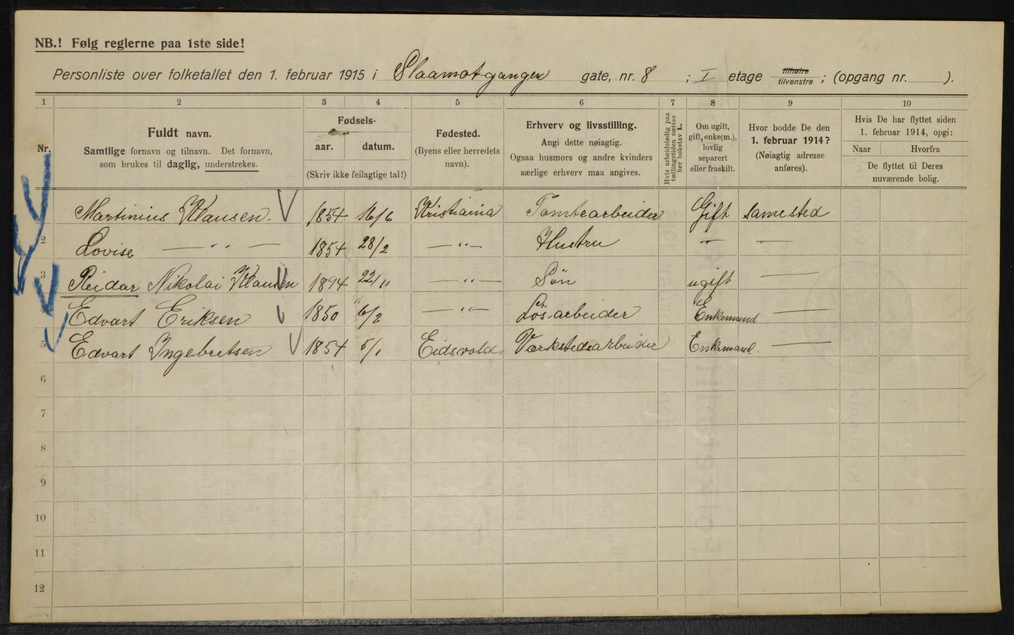 OBA, Kommunal folketelling 1.2.1915 for Kristiania, 1915, s. 96858