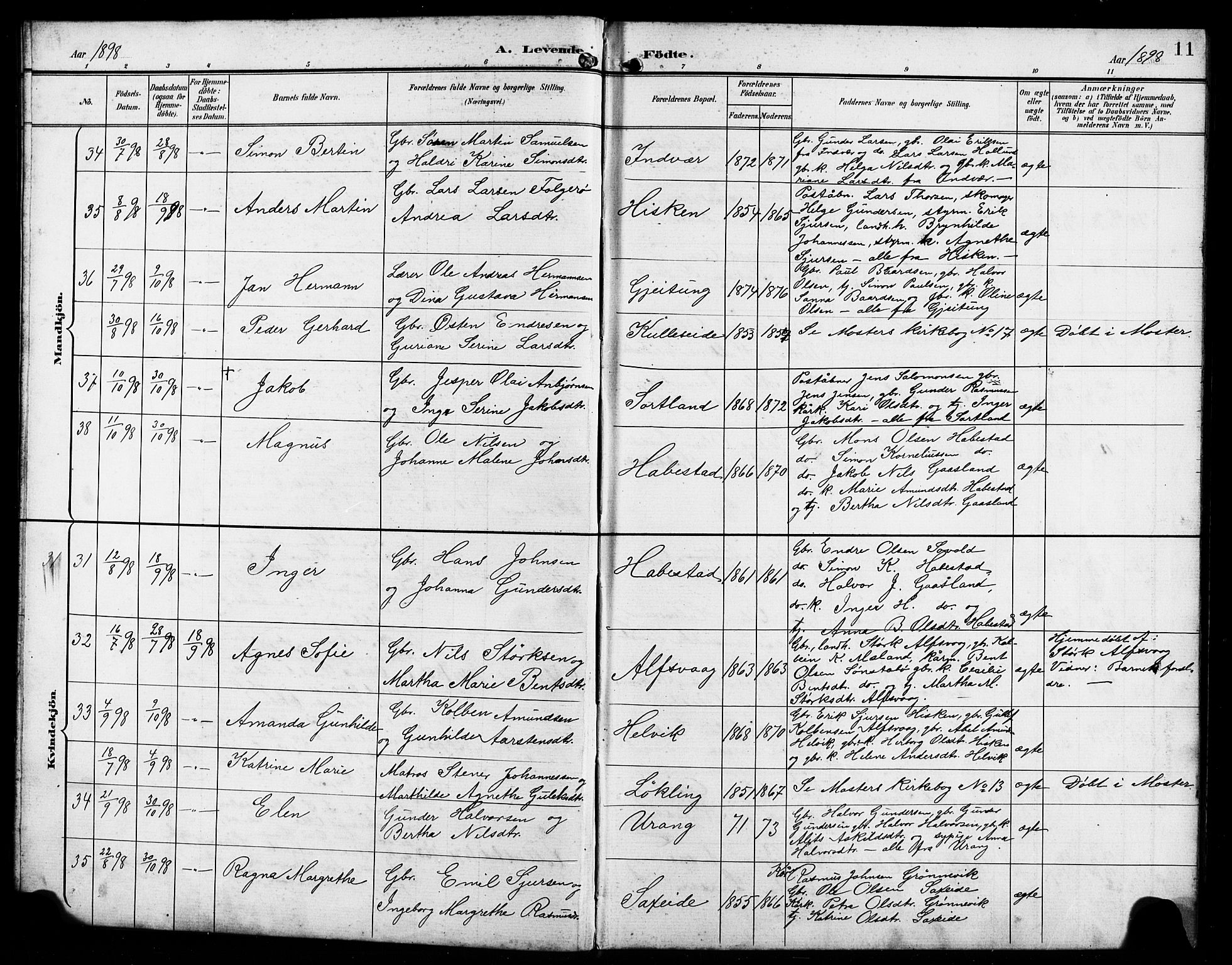 Finnås sokneprestembete, AV/SAB-A-99925/H/Ha/Hab/Habb/L0004: Klokkerbok nr. B 4, 1897-1907, s. 11